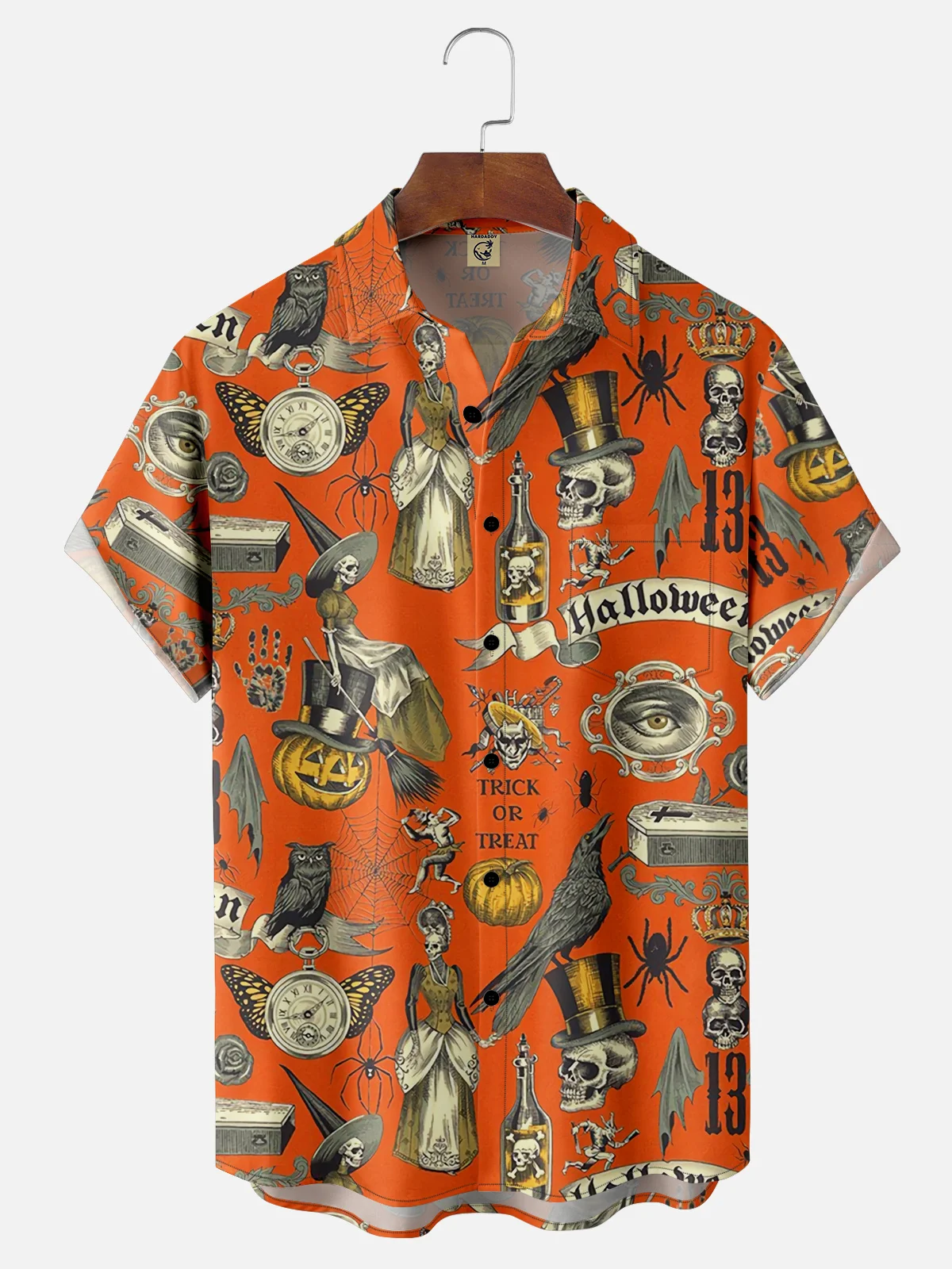 Moisture-wicking Halloween Vintage Illustration Chest Pocket Hawaiian Shirt