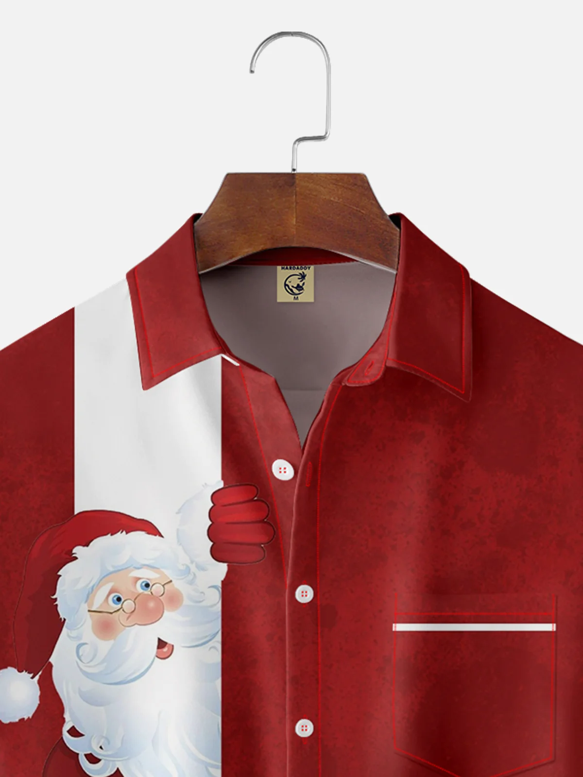 HMoisture-wicking Funny Santa Drawing Chest Pocket Bowling Shirt