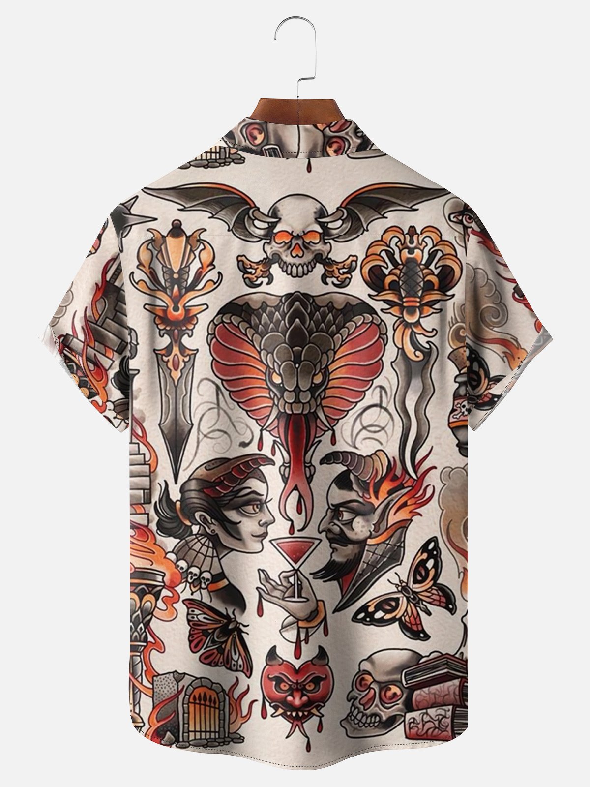 Moisture-wicking Vintage Tattoo Art Chest Pocket Hawaiian Shirt