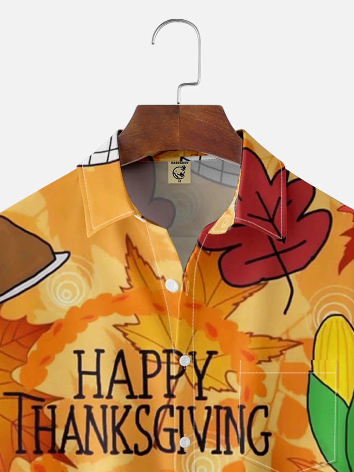 Moisture-wicking Happy Thanksgiving Illustration Chest Pocket Hawaiian Shirt