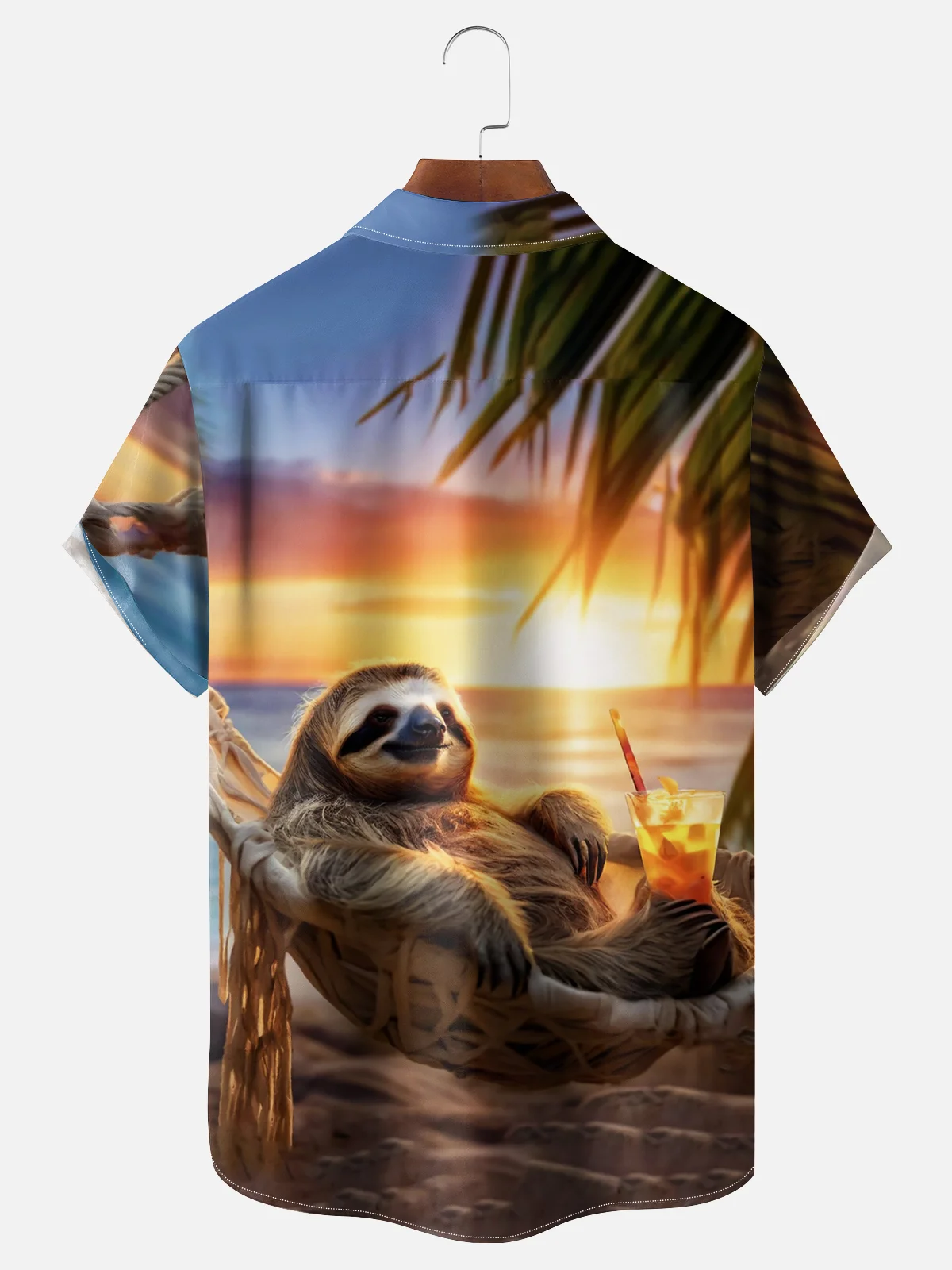 Moisture-wicking Sloth's Summer Beach Chest Pocket Hawaiian Shirt