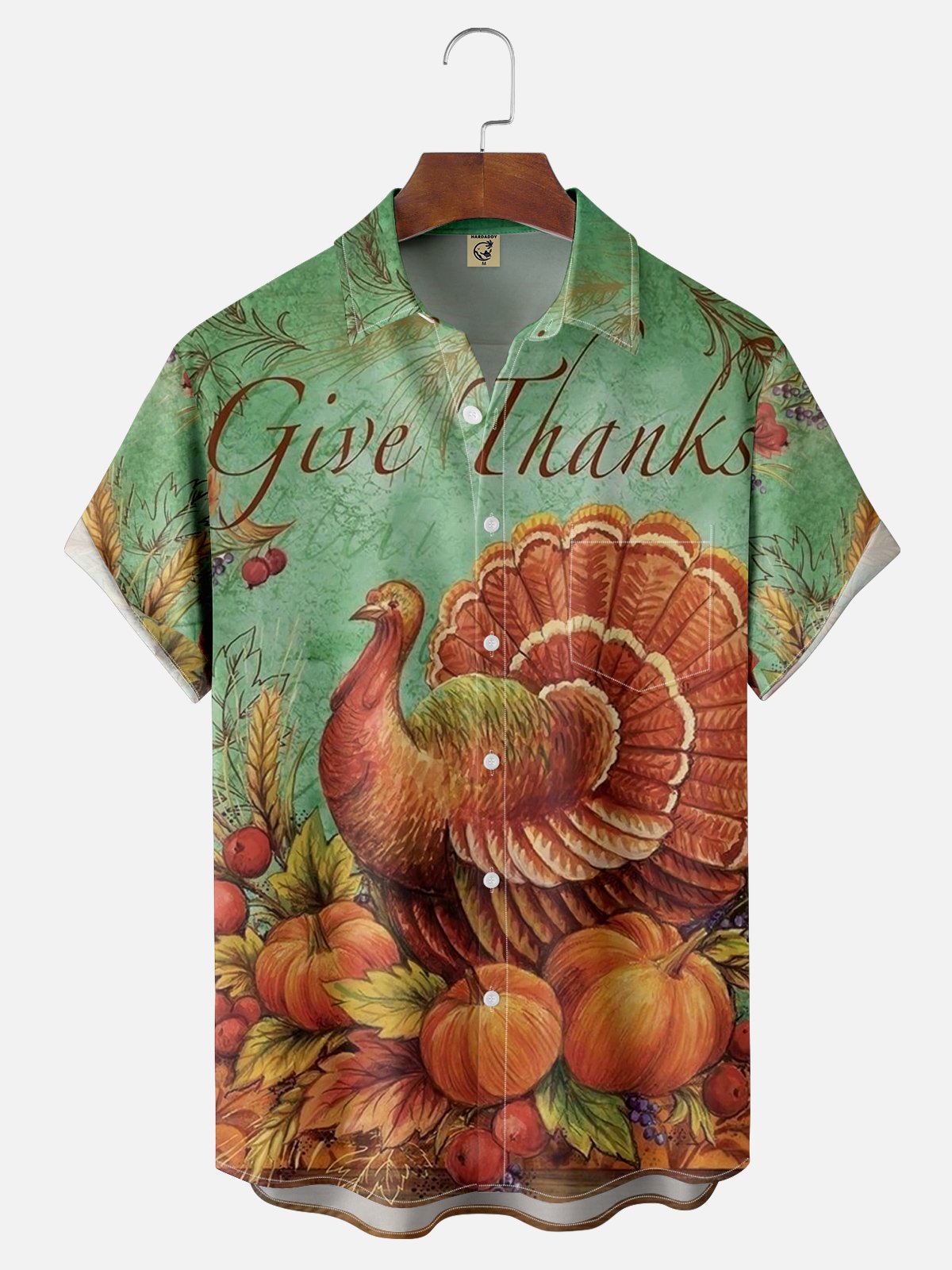 Moisture-wicking Thanksgiving Art Turkey Chest Pocket Hawaiian Shirt