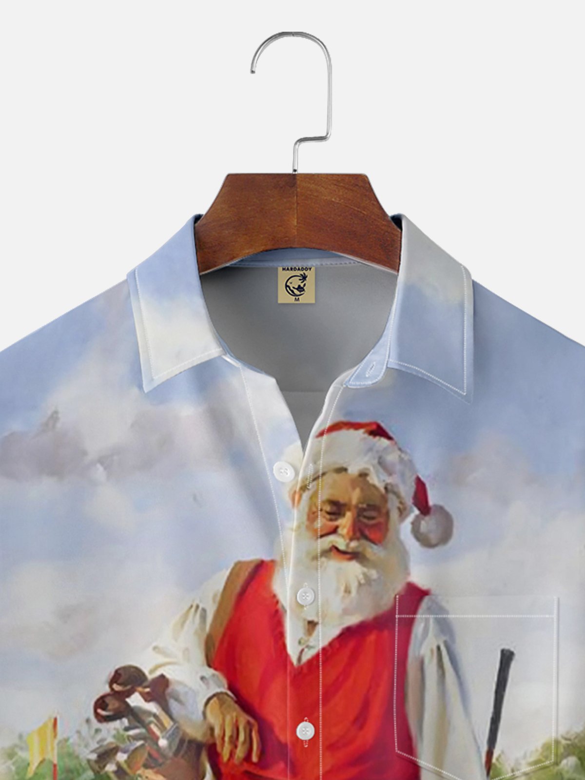 Moisture-wicking Santa Claus Playing Golf Chest Pocket Hawaiian Shirt