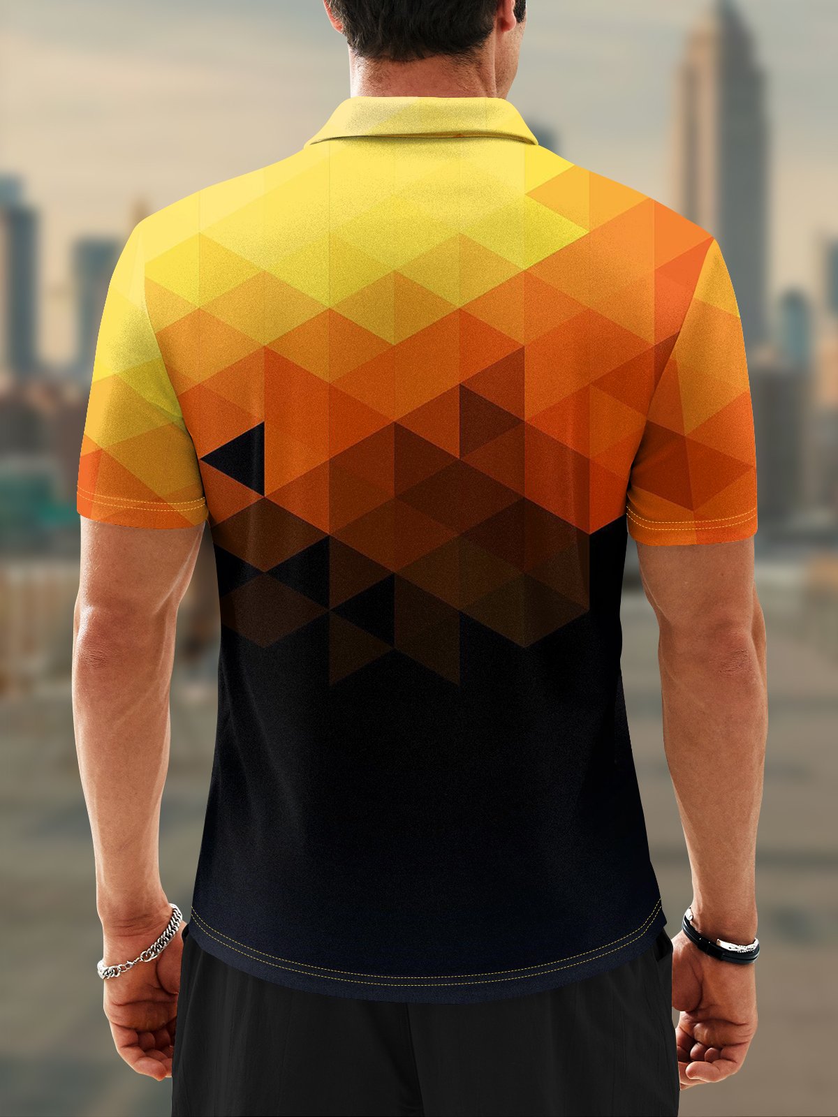 Moisture Wicking Long Sleeve Golf Polo 3D Abstract Gradient Geometric