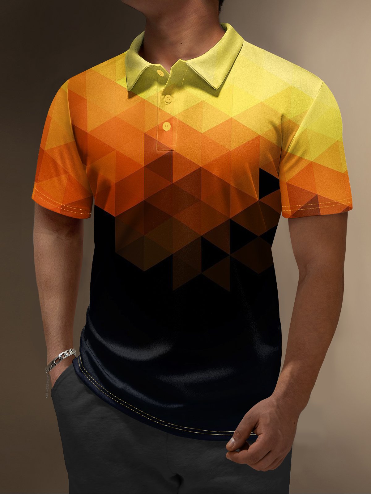 Moisture Wicking Long Sleeve Golf Polo 3D Abstract Gradient Geometric