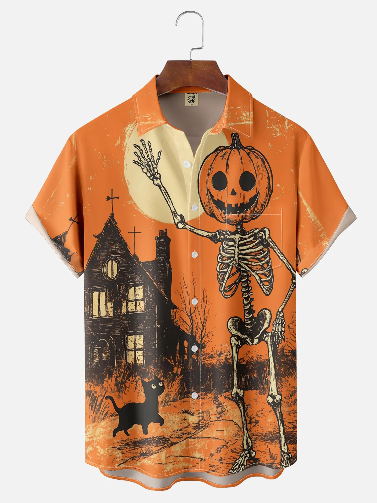 Moisture wicking Halloween Pumpkin Skull Hawaiian Shirt