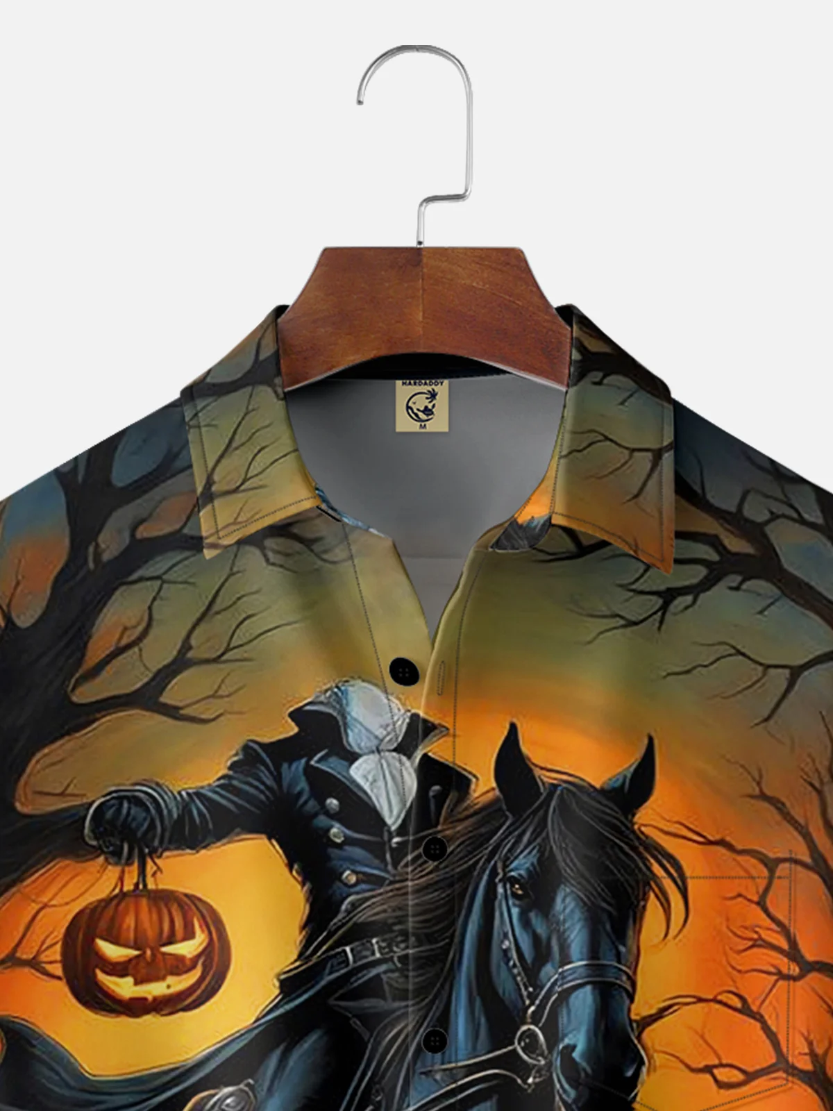 Moisture-wicking Halloween Headless Horseman Chest Pocket Hawaiian Shirt