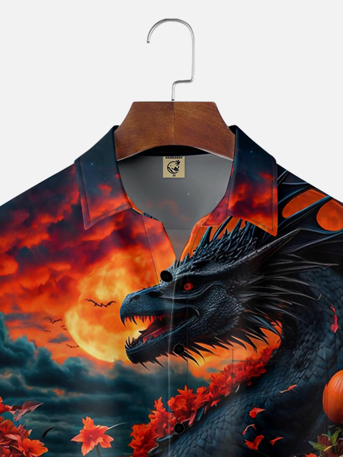 Moisture-wicking Dragon and Pumpkin Chest Pocket Hawaiian Shirt