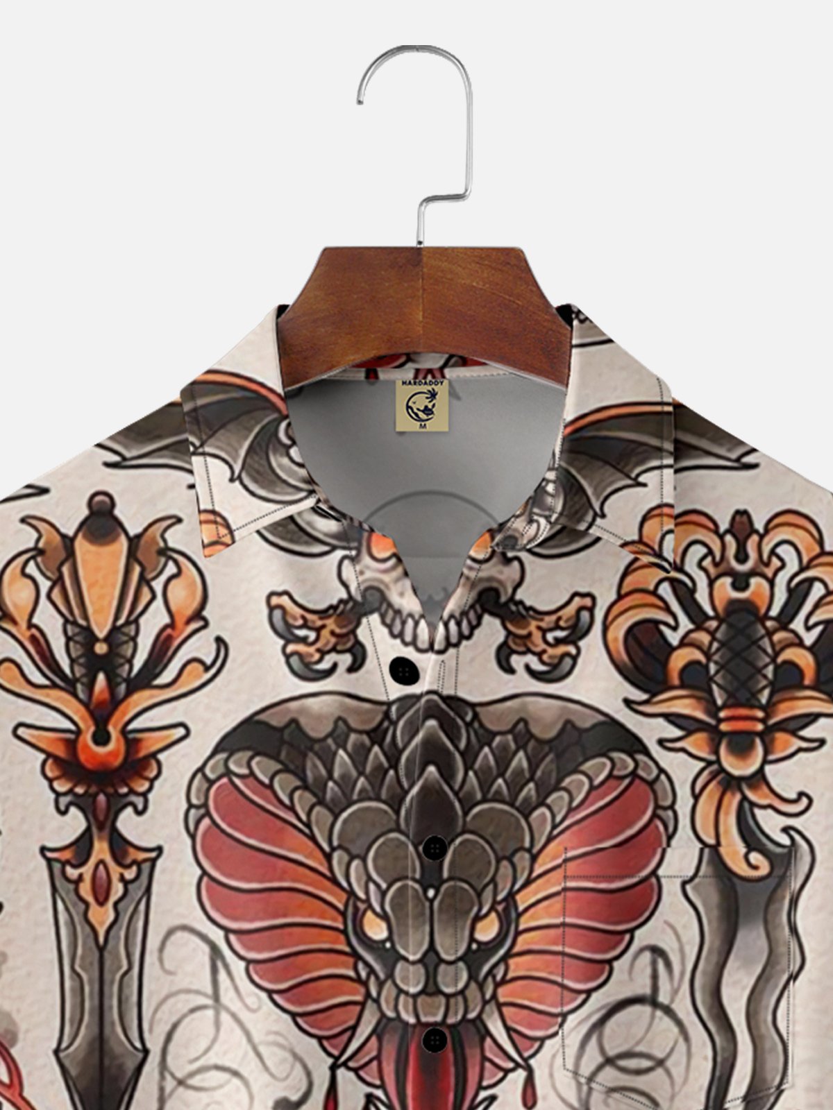 Moisture-wicking Vintage Tattoo Art Chest Pocket Hawaiian Shirt