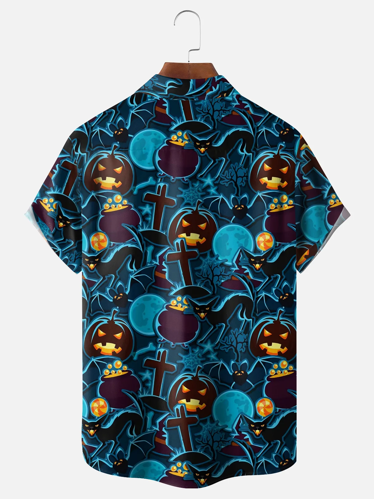 Moisture Wicking Halloween Pumpkin Bat Cat Hawaiian Shirt