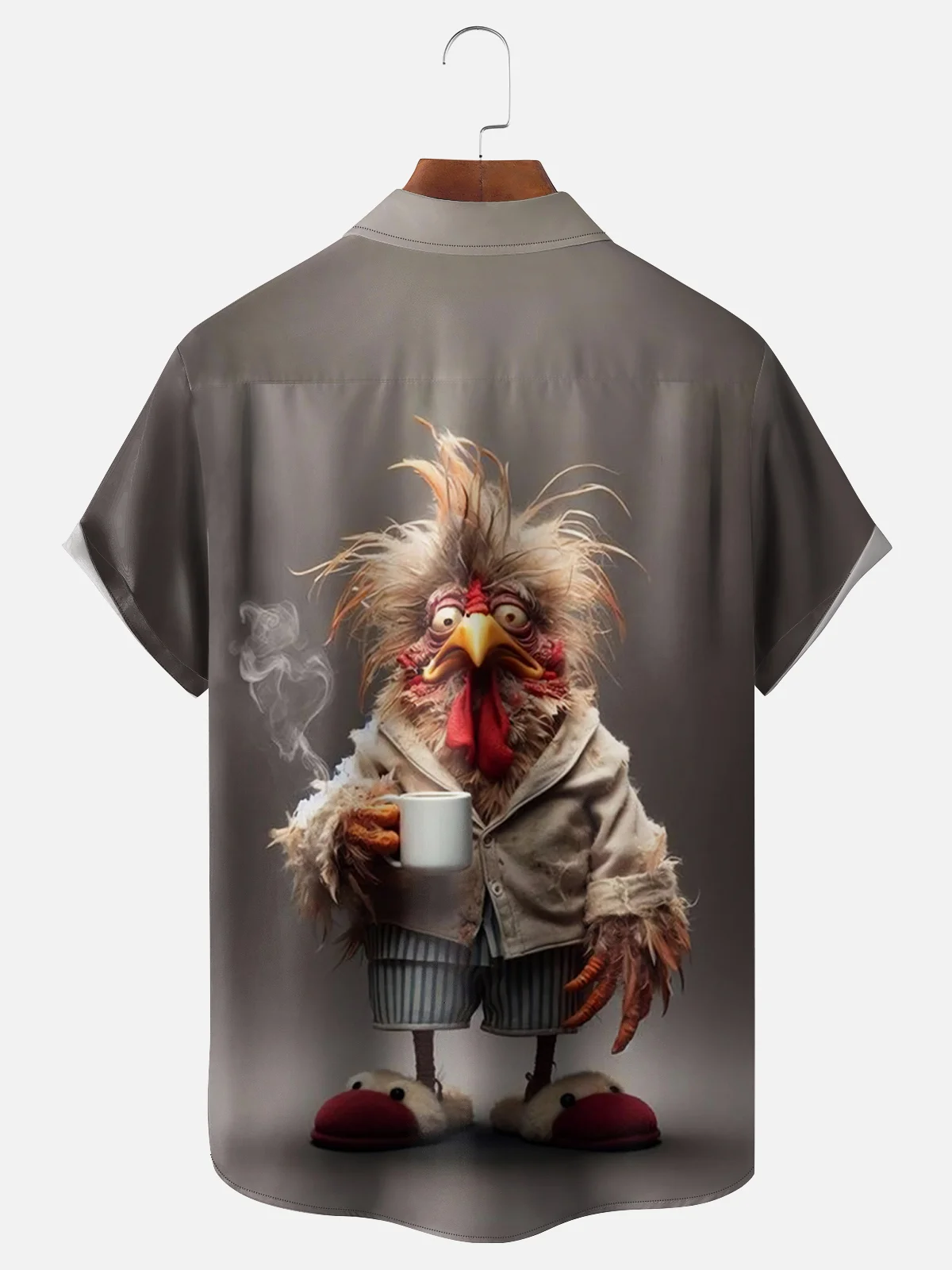 Moisture-wicking Coffee Drinking Chicken Chest Pocket Hawaiian Shirt