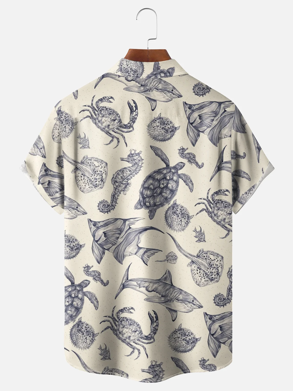 Moisture-wicking Marine Animals Chest Pocket Hawaiian Shirt