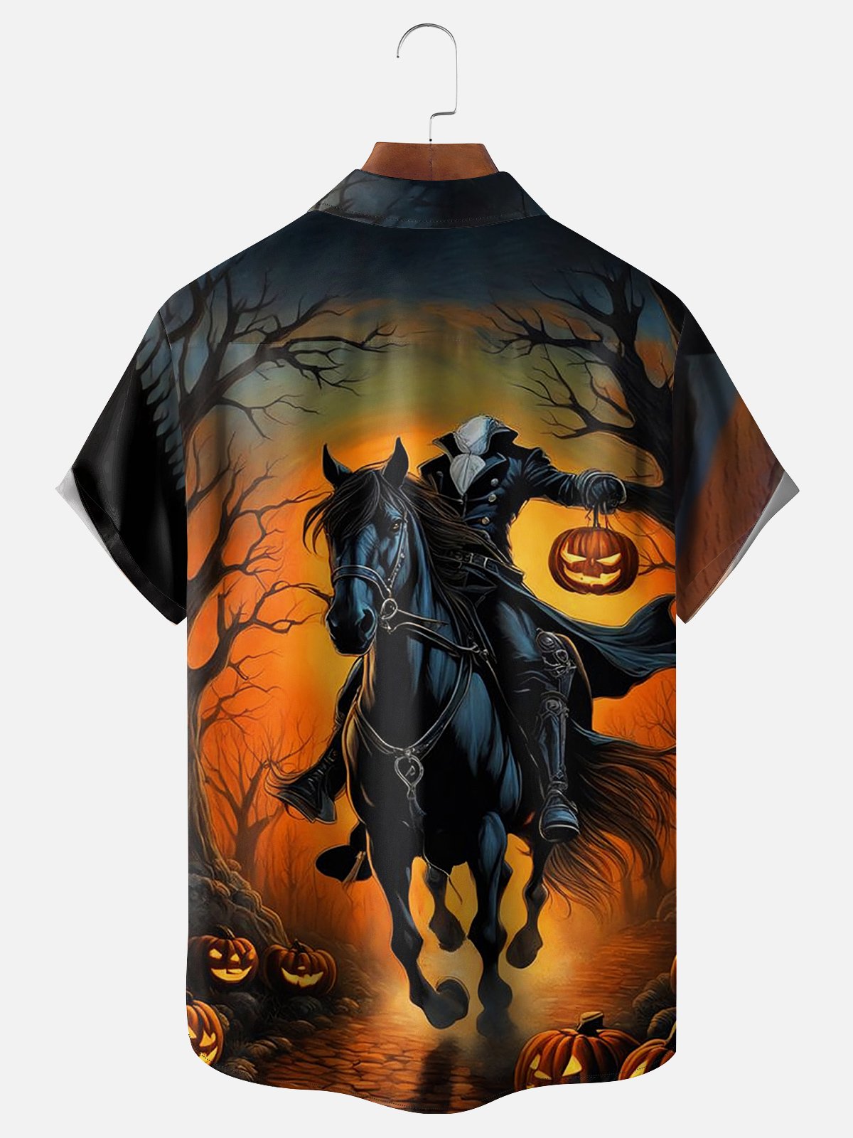 Moisture-wicking Halloween Headless Horseman Chest Pocket Hawaiian Shirt