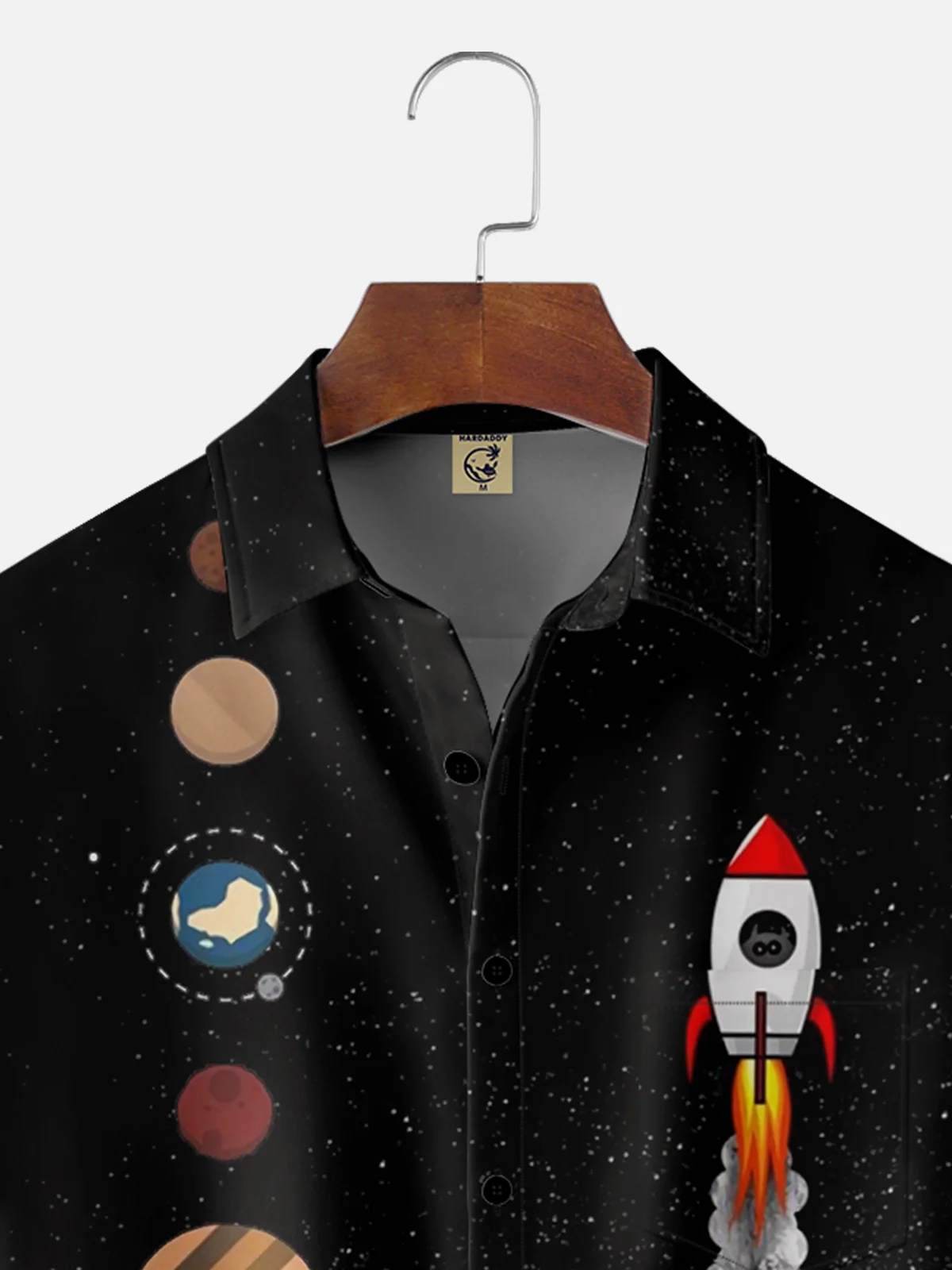 Moisture-wicking Art Spaceship Chest Pocket Bowling Shirt