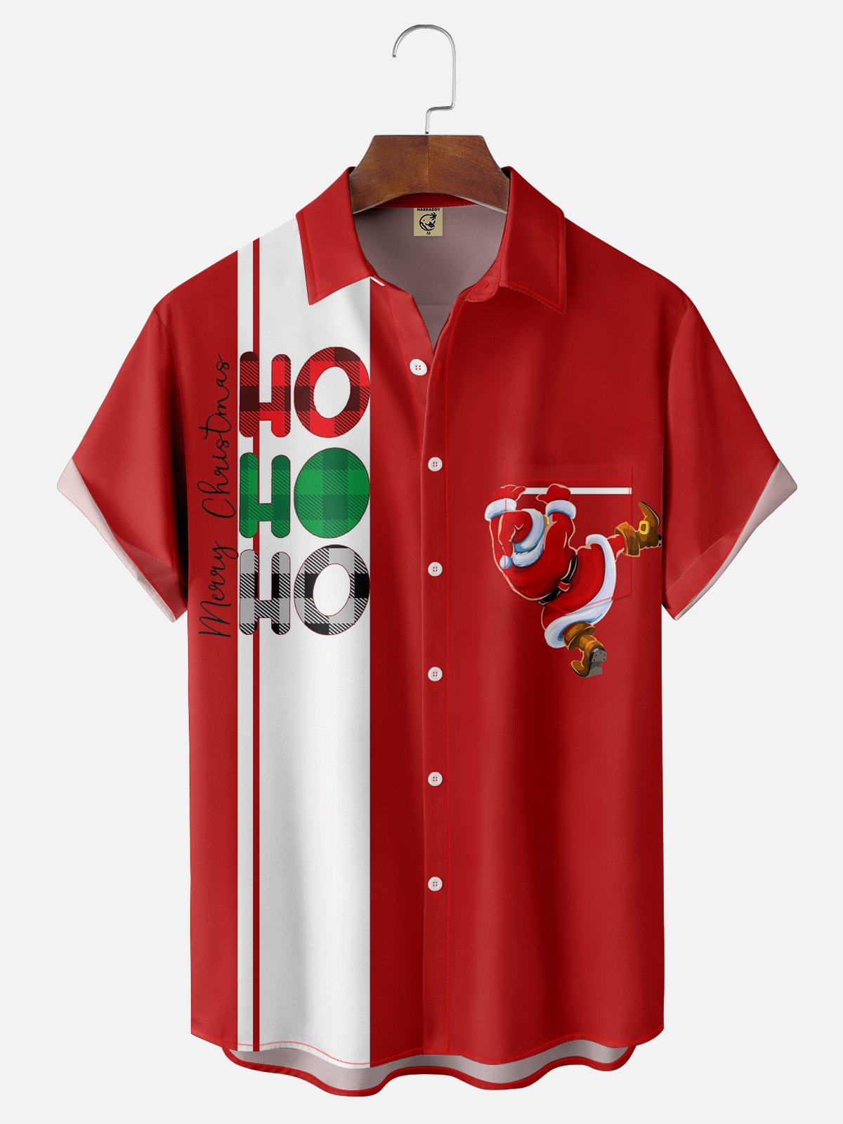 Moisture-wicking Christmas Fun Drawing Chest Pocket Bowling Shirt