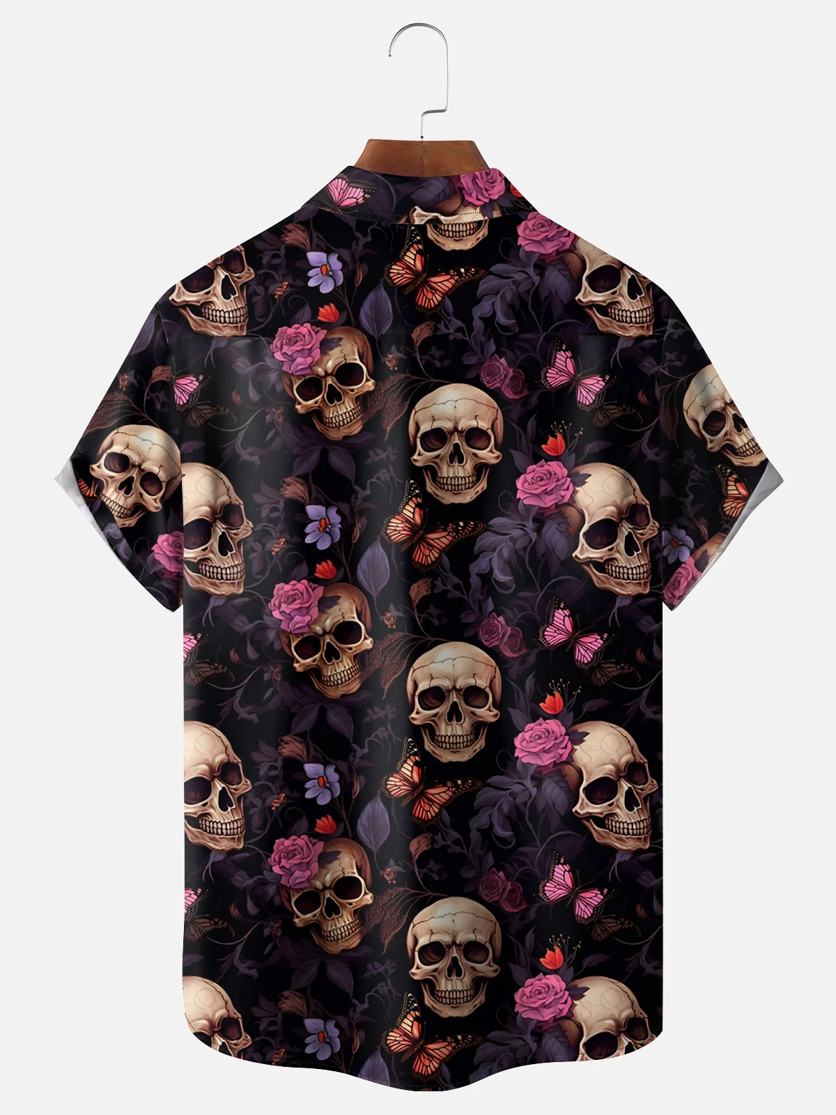 Moisture-wicking Skull Flower Sea Chest Pocket Hawaiian Shirt