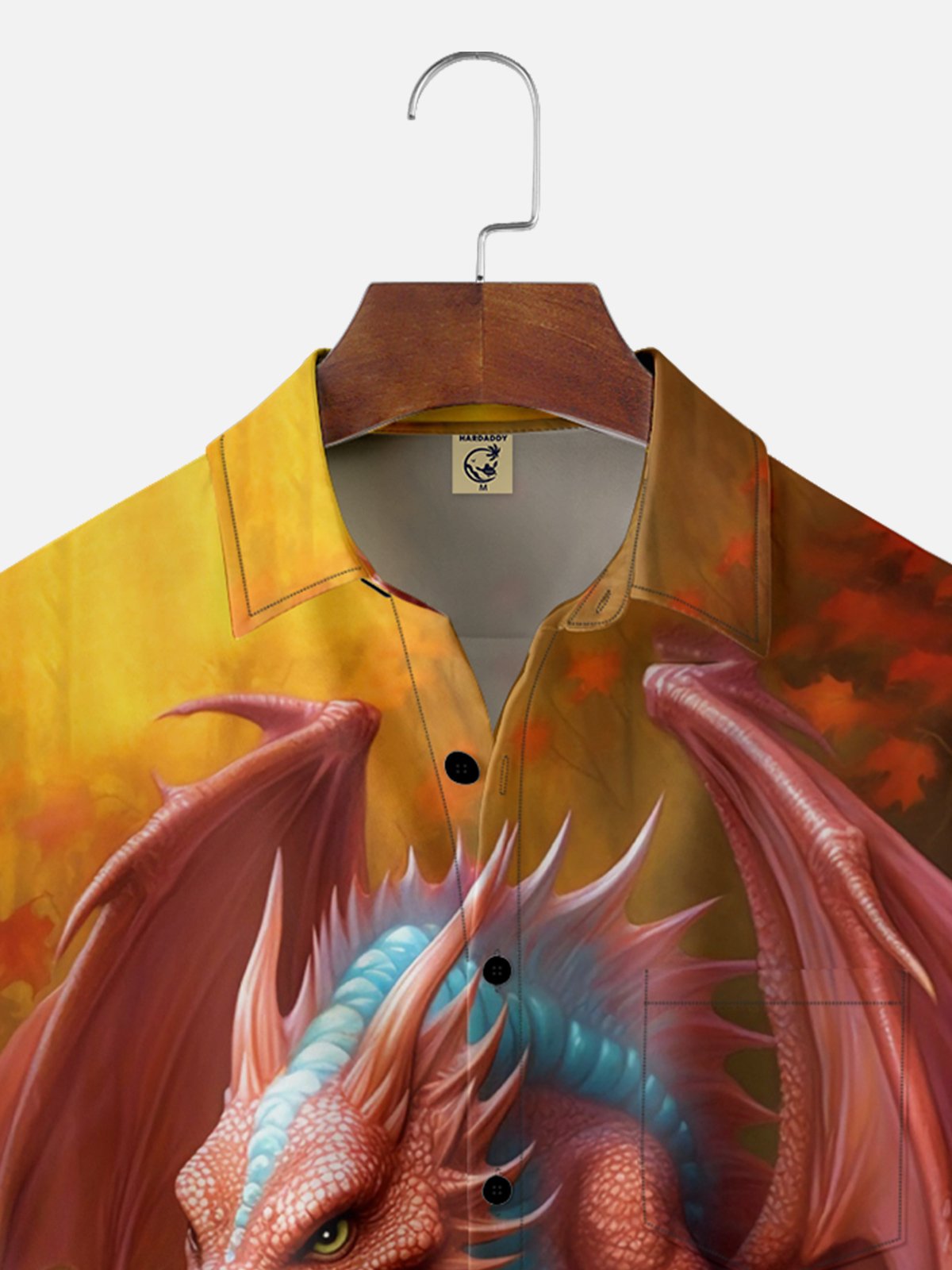 Moisture-wicking Pterosaur and Pumpkin Chest Pocket Hawaiian Shirt