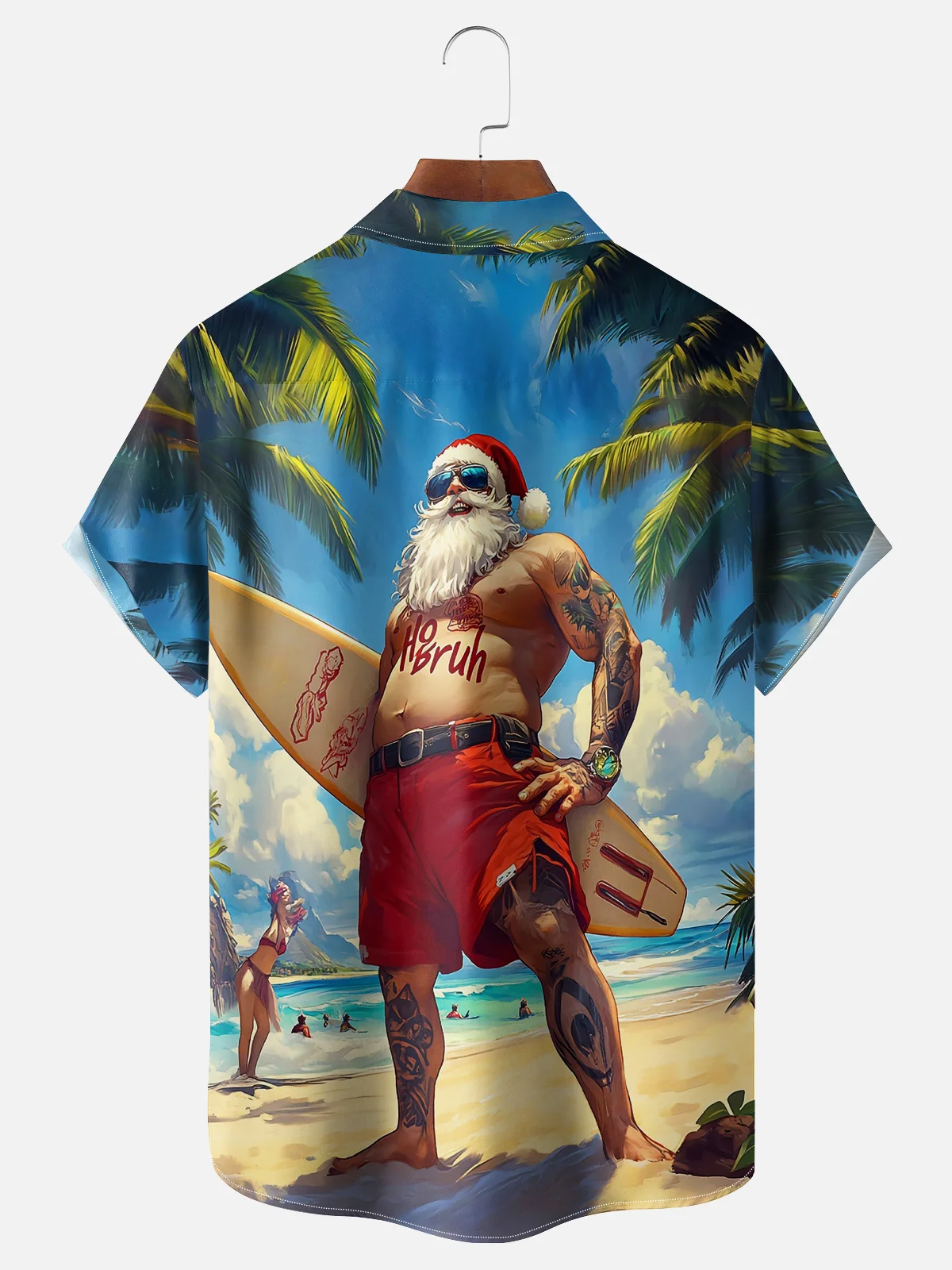 Moisture Wicking Santa Surf Hawaiian Shirt