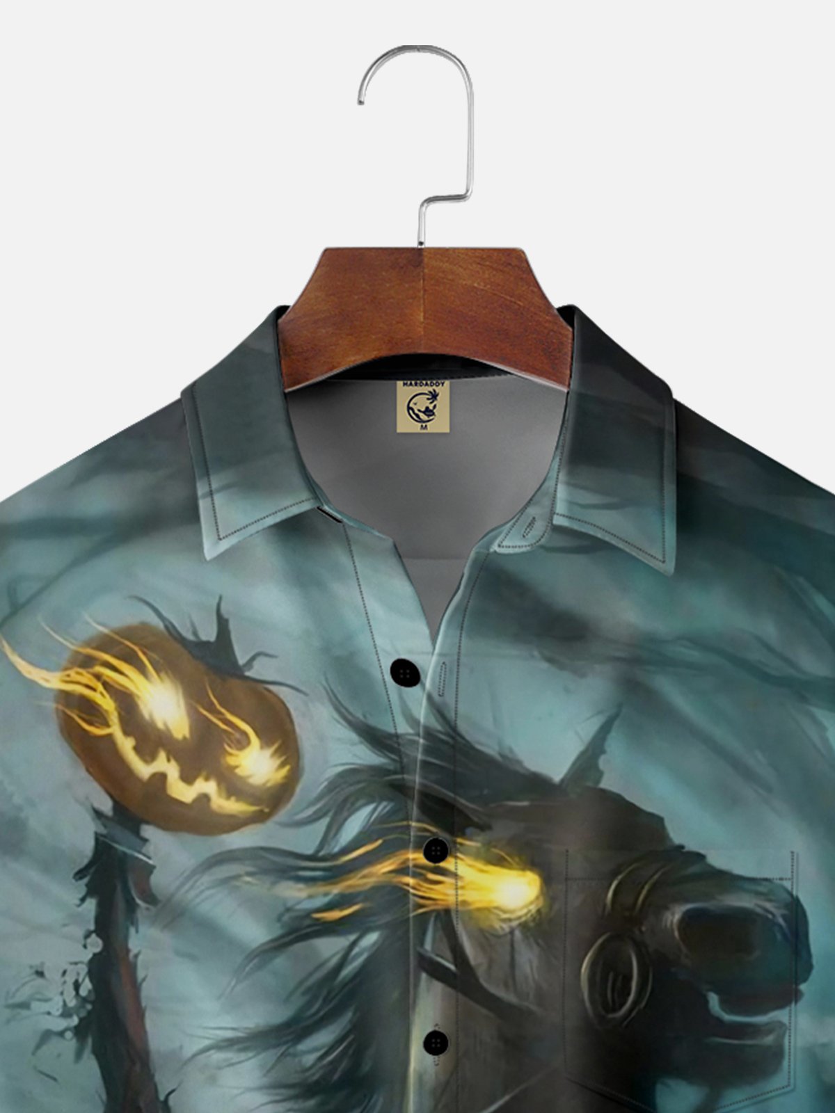 Moisture-wicking Headless Horseman Halloween Illustration Chest Pocket Hawaiian Shirt