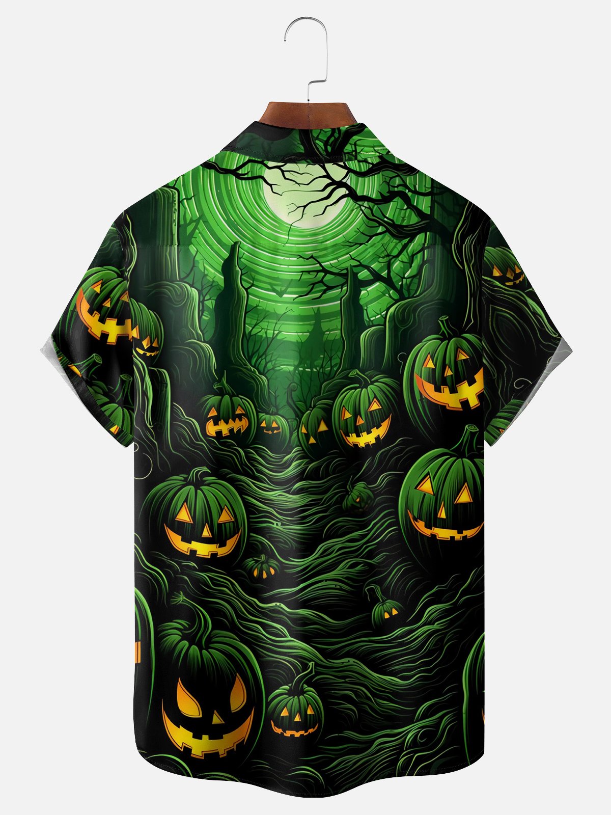 Moisture-wicking Halloween Pumpkin Chest Pocket Hawaiian Shirt