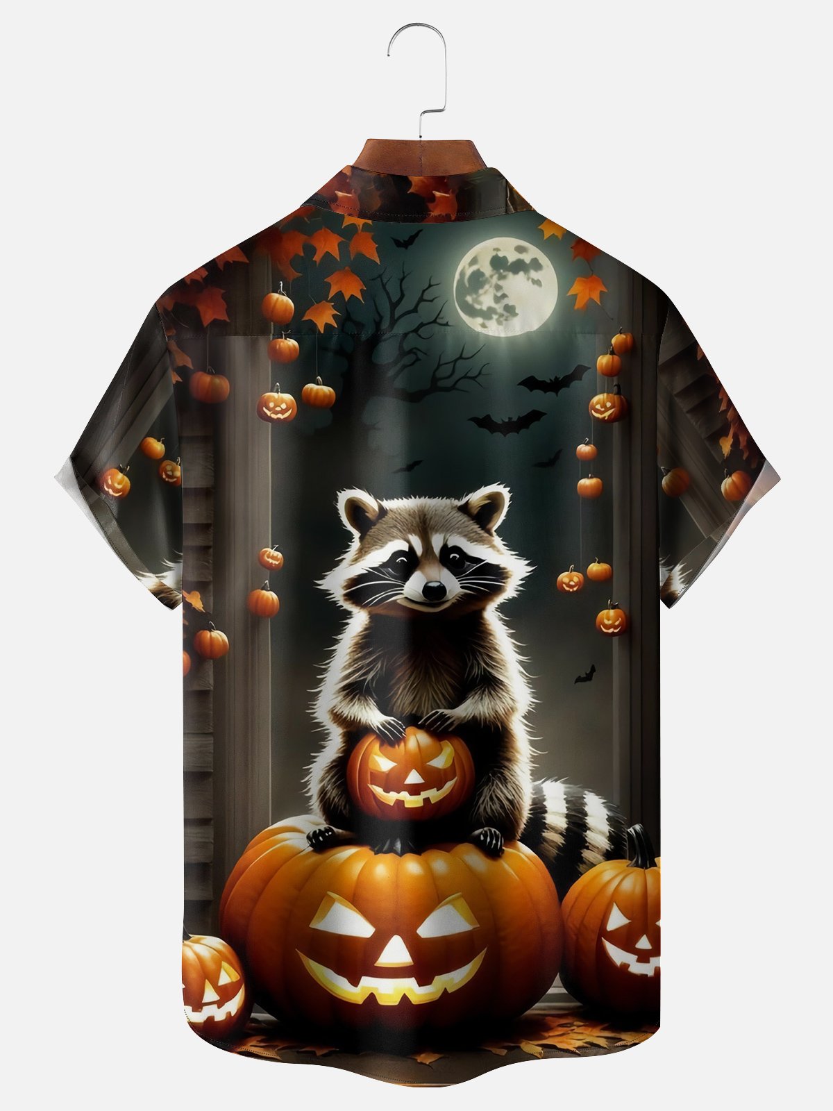 Moisture-wicking Halloween Raccoon Chest Pocket Casual Shirt