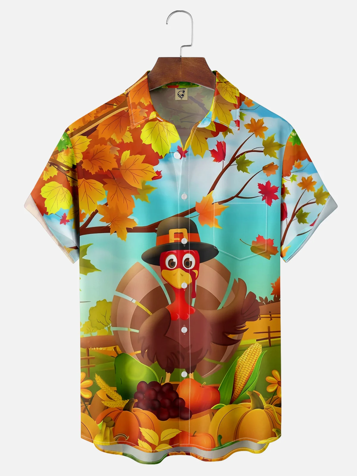 Moisture-wicking Thanksgiving Turkey Chest Pocket Holiday Shirt