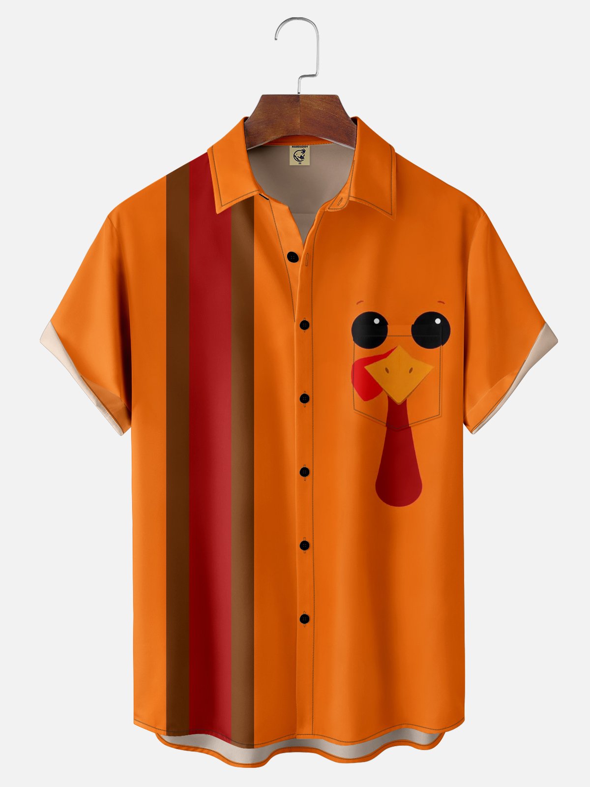 Moisture-wicking Thanksgiving Turkey Chest Pocket Bowling Shirt