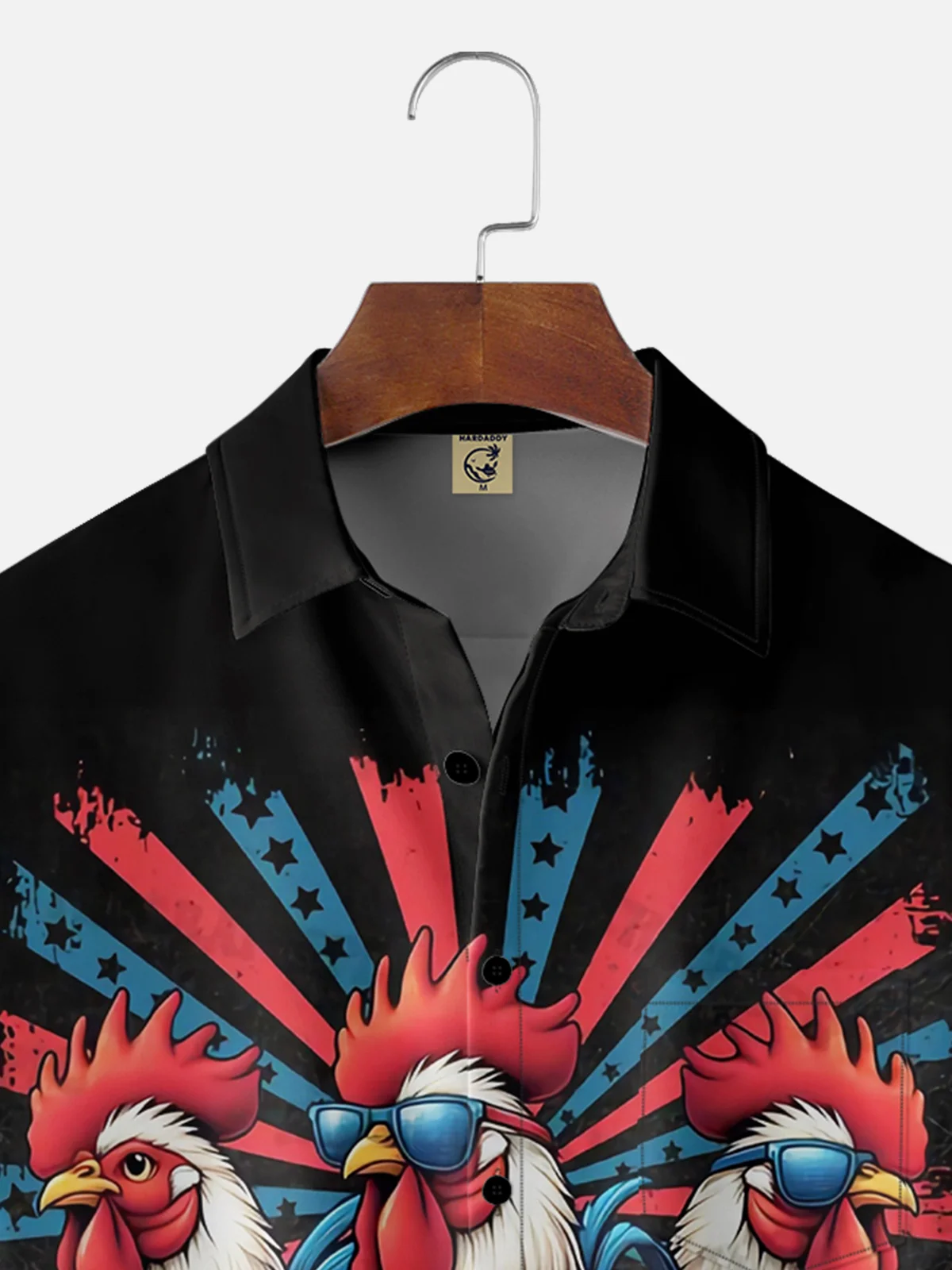 Moisture-wicking American Flag Rooster Chest Pocket Casual Shirt