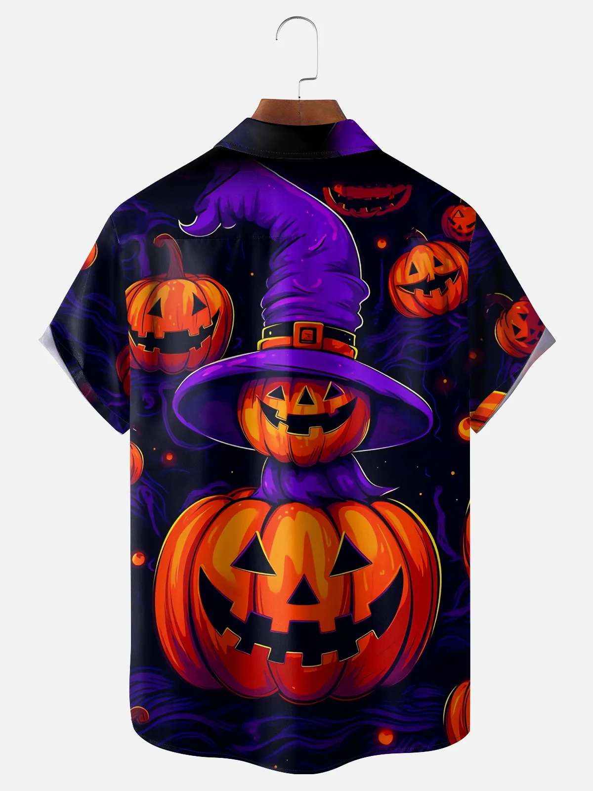 Moisture-wicking Halloween Pumpkin Chest Pocket Casual Shirt