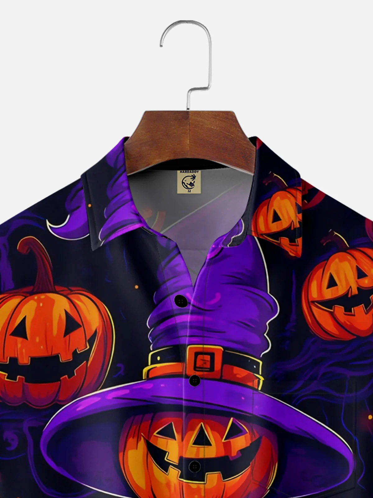 Moisture-wicking Halloween Pumpkin Chest Pocket Casual Shirt