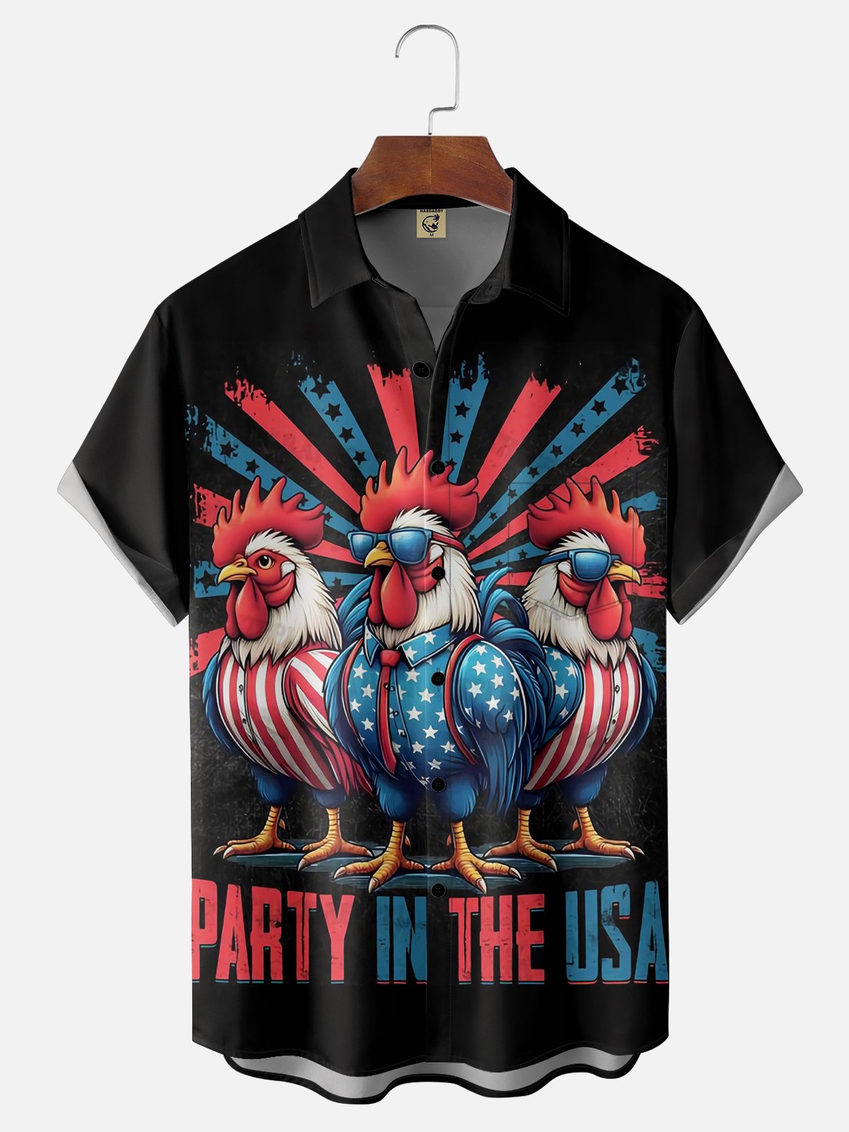 Moisture-wicking American Flag Rooster Chest Pocket Casual Shirt