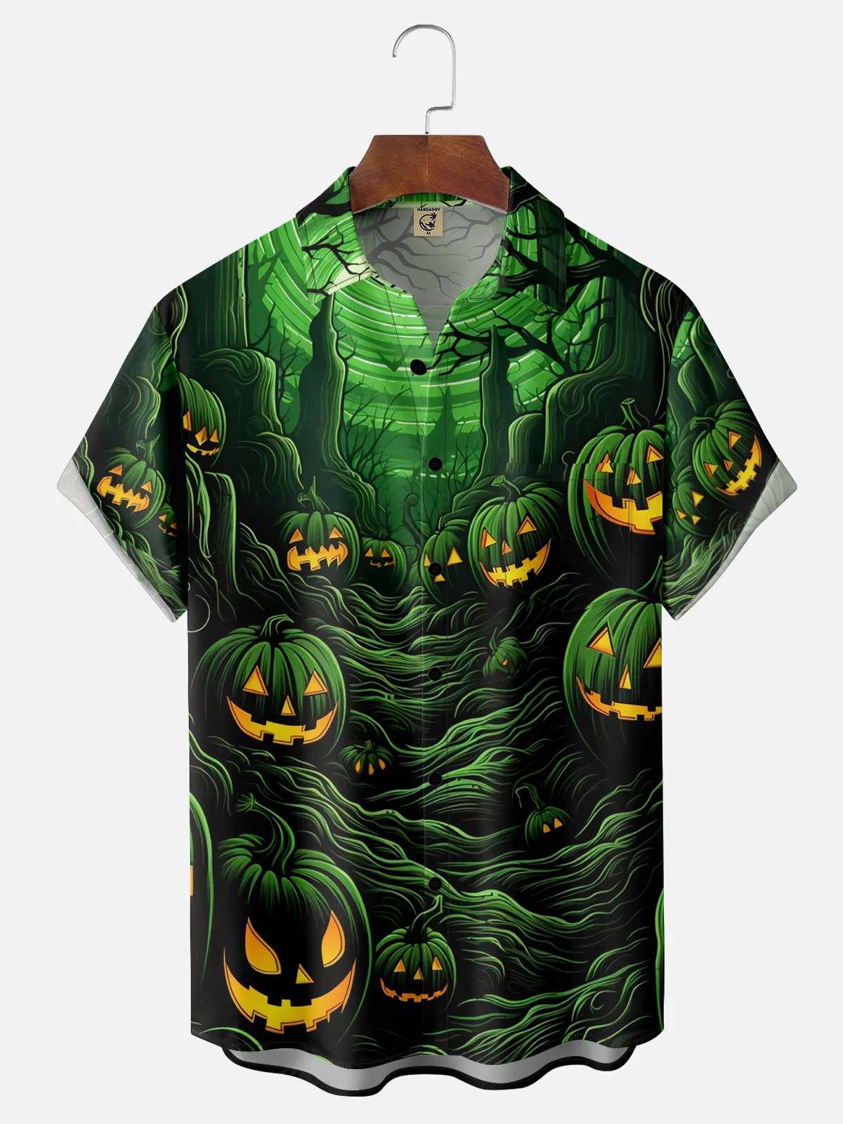 Moisture-wicking Halloween Pumpkin Chest Pocket Hawaiian Shirt