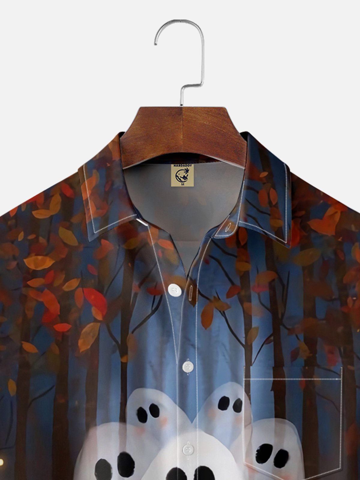 Moisture-wicking Halloween Ghost Chest Pocket Casual Shirt