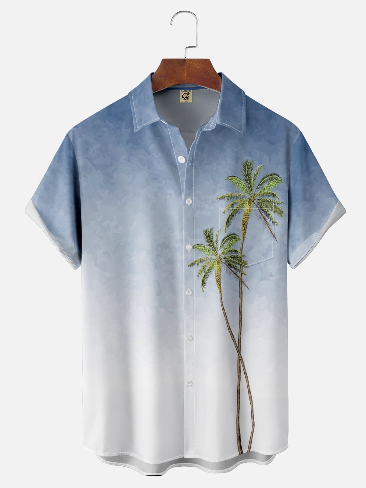 Men's Gradient Coconut Tree Print Casual Breathable Hawaiian Short Sleeve Shirt