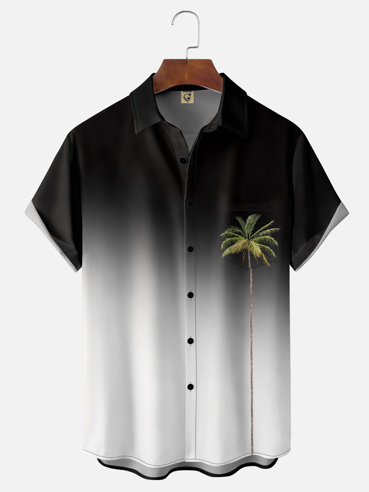 Men's Gradient Coconut Tree Print Casual Breathable Hawaiian Short Sleeve Shirt