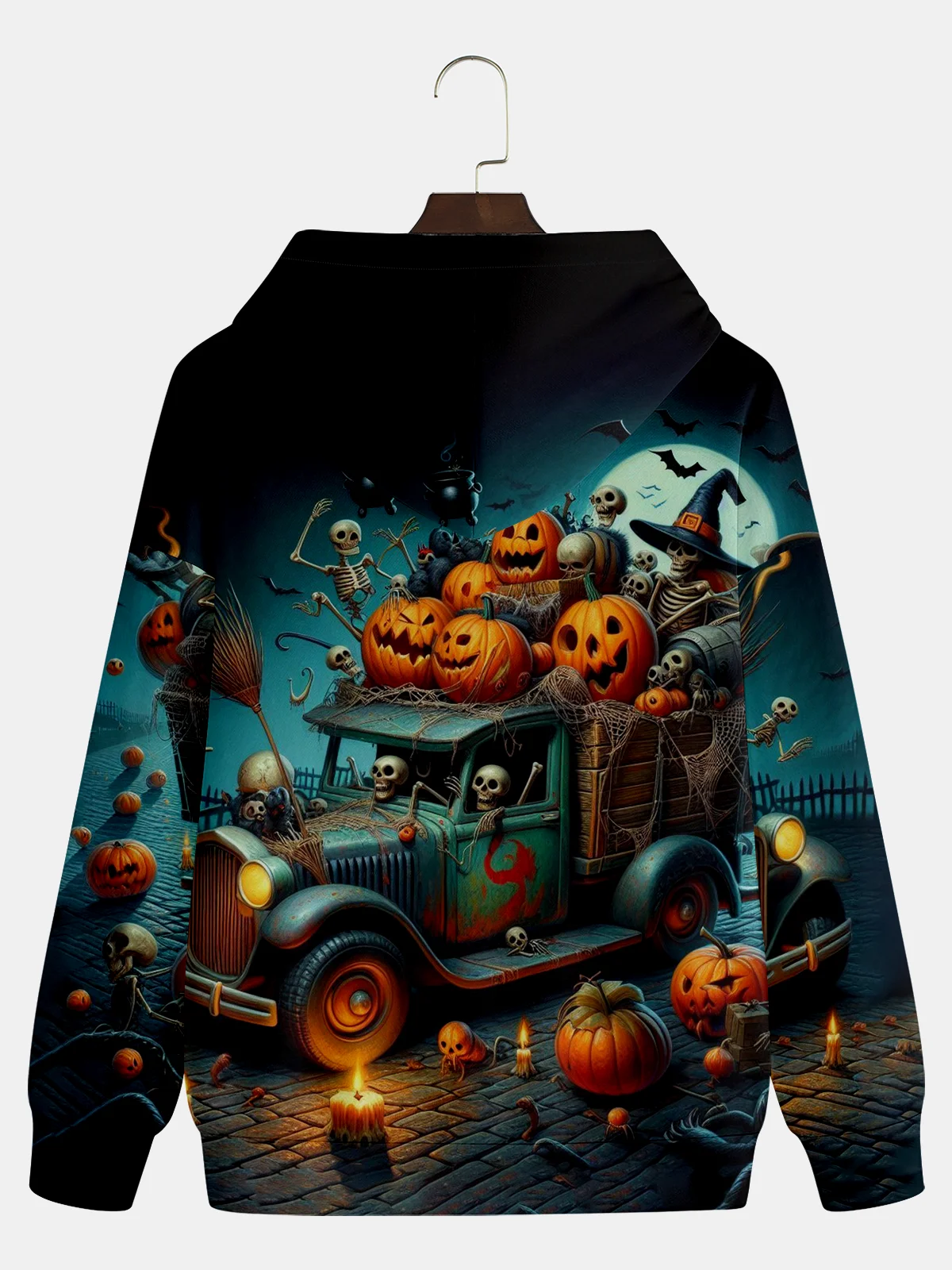 Halloween Skeleton Driving Pumpkin Car Hoodie Sweatshirt