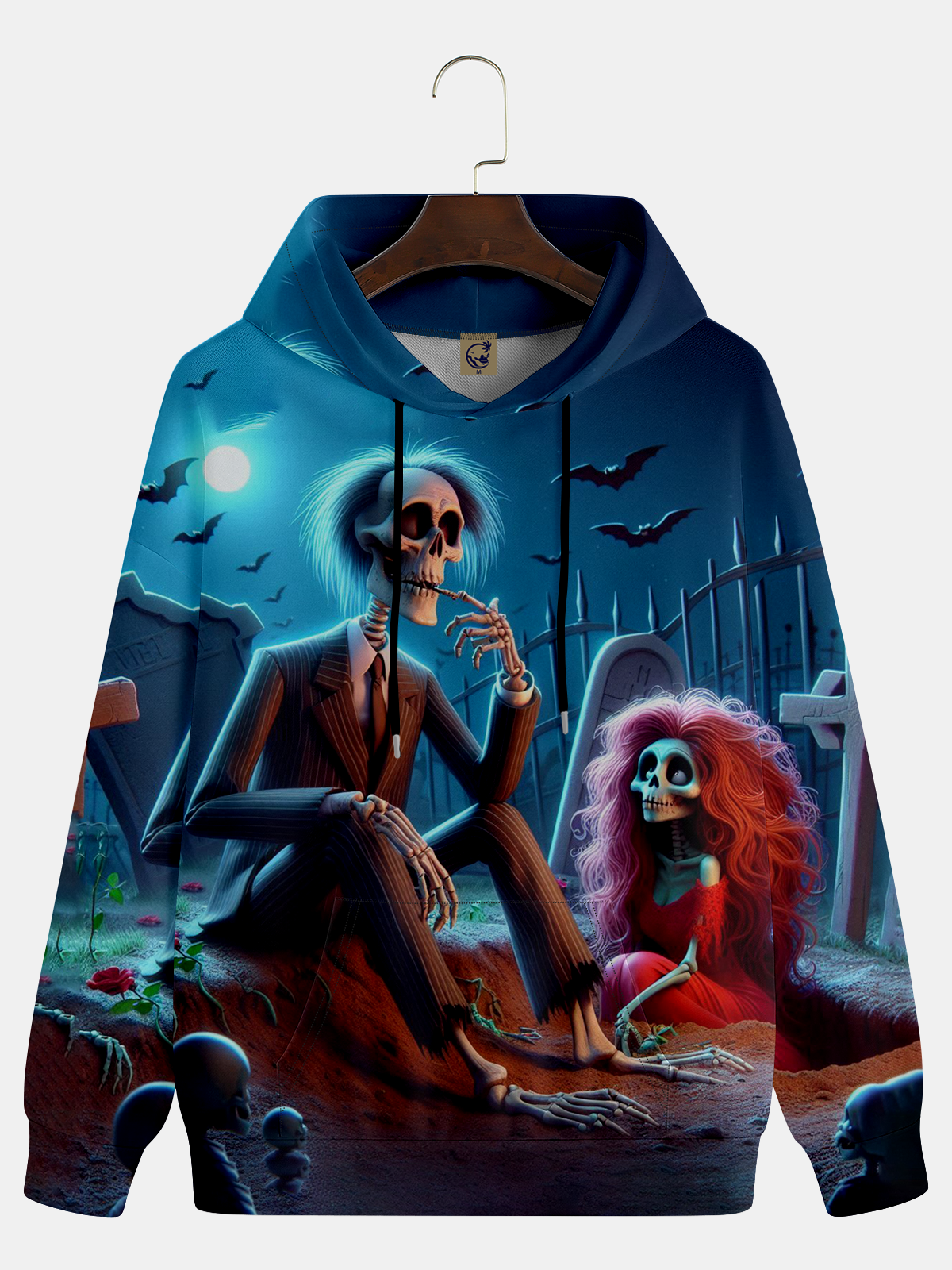 Halloween Skeleton Moon Viewing Night Hoodie Sweatshirt