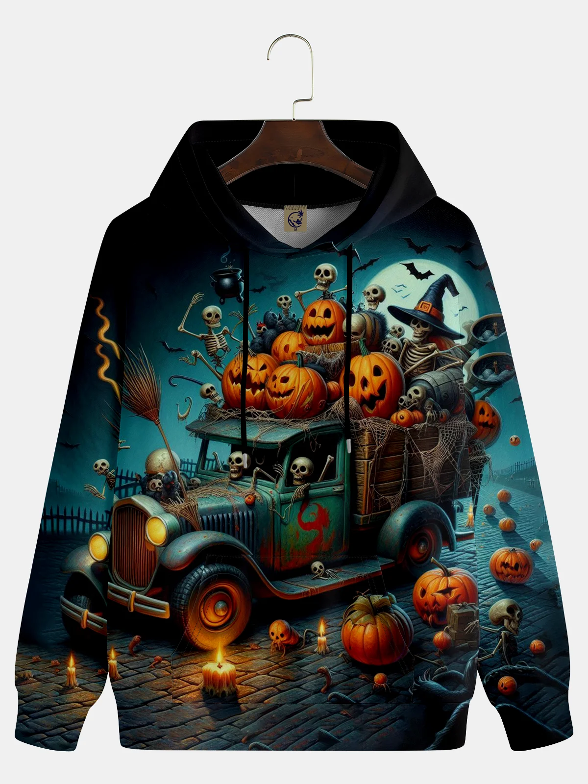 Halloween Skeleton Driving Pumpkin Car Hoodie Sweatshirt