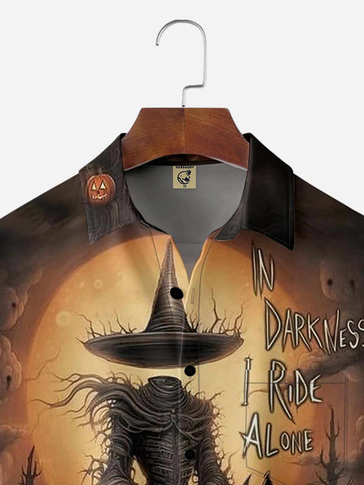 Moisture-wicking Halloween Headless Horseman Illustration Chest Pocket Hawaiian Shirt