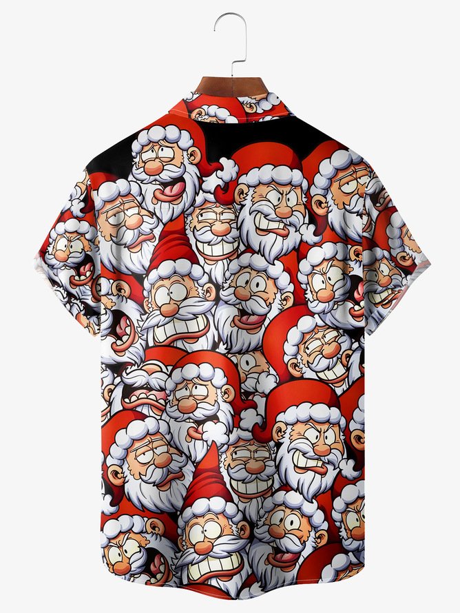 Tall Size Moisture-wicking Christmas Santa Chest Pocket Casual Shirt