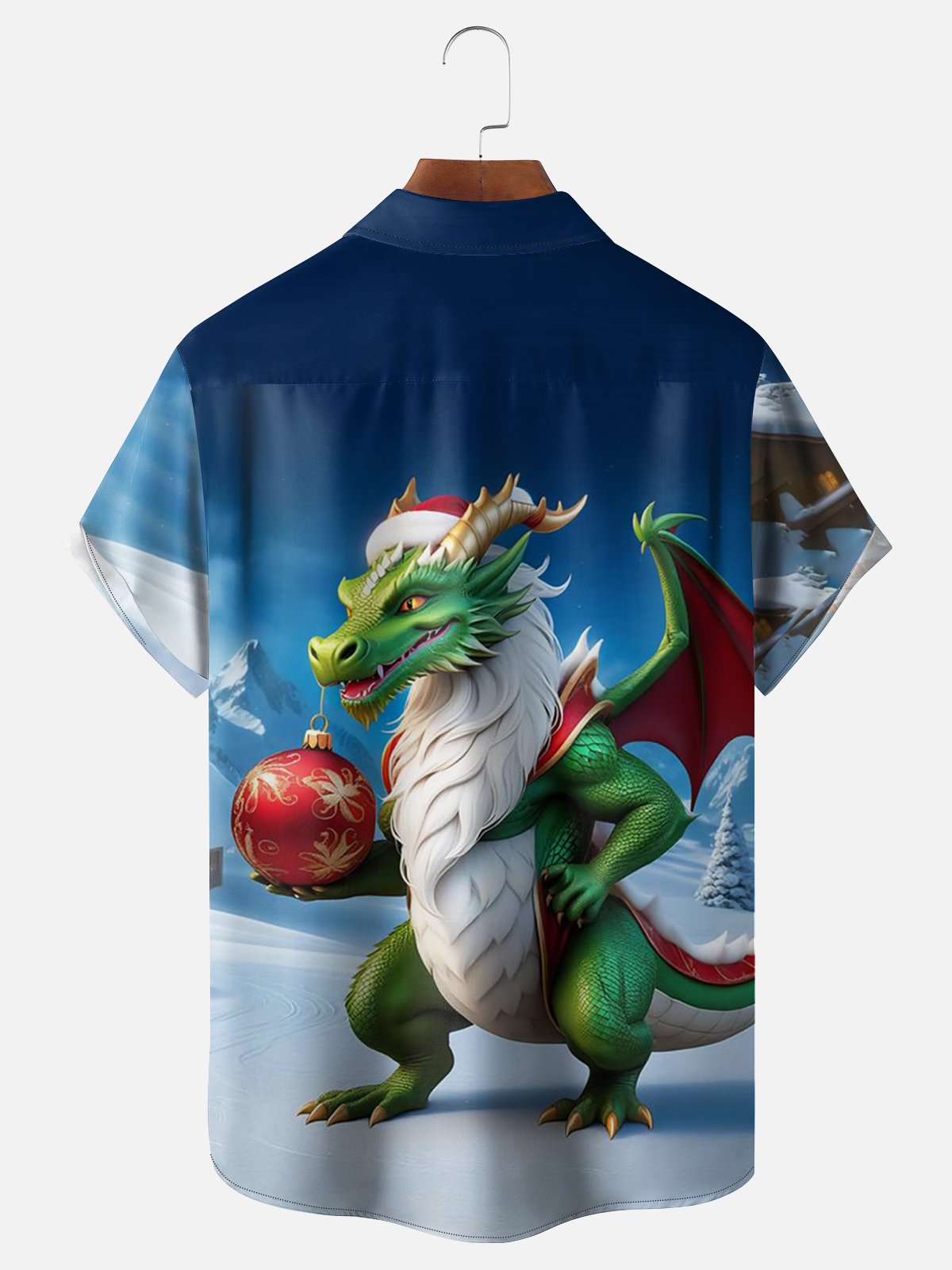 Moisture-wicking Dragon Christmas Chest Pocket Hawaiian Shirt