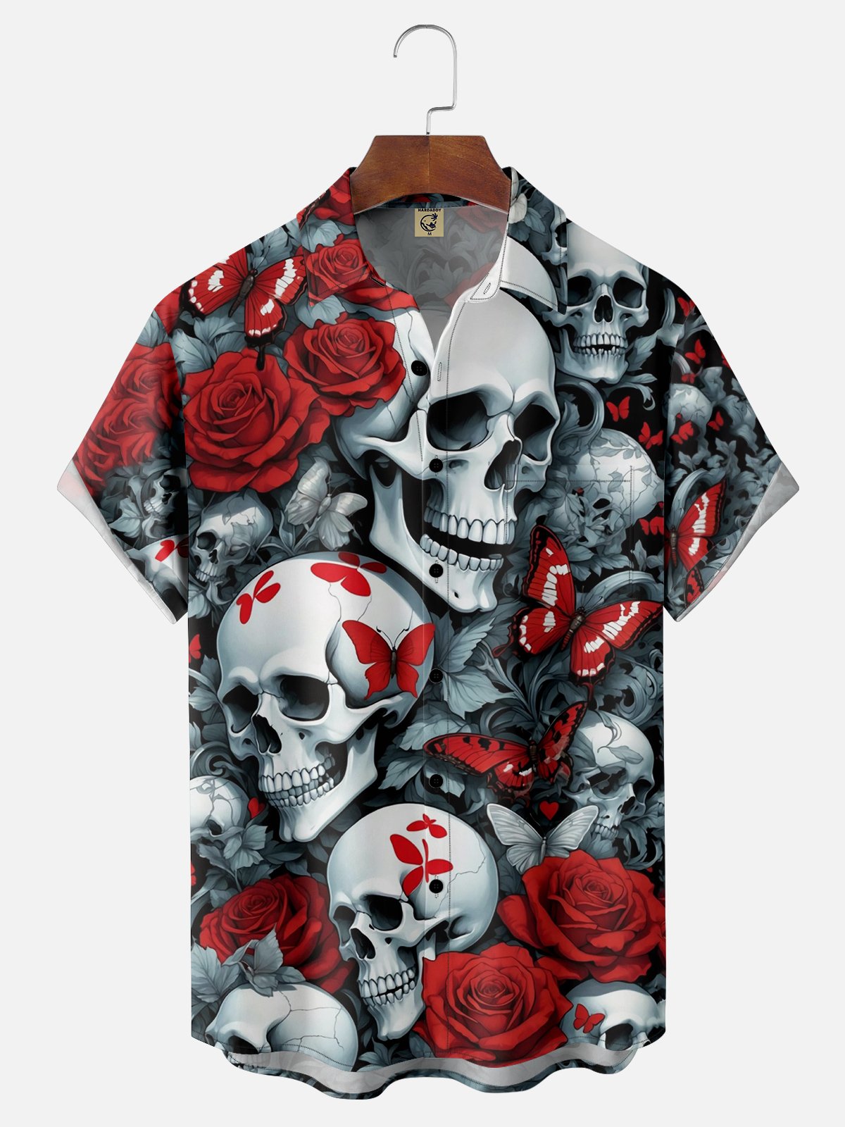 Moisture-wicking Butterfly Skull Chest Pocket Hawaiian Shirt