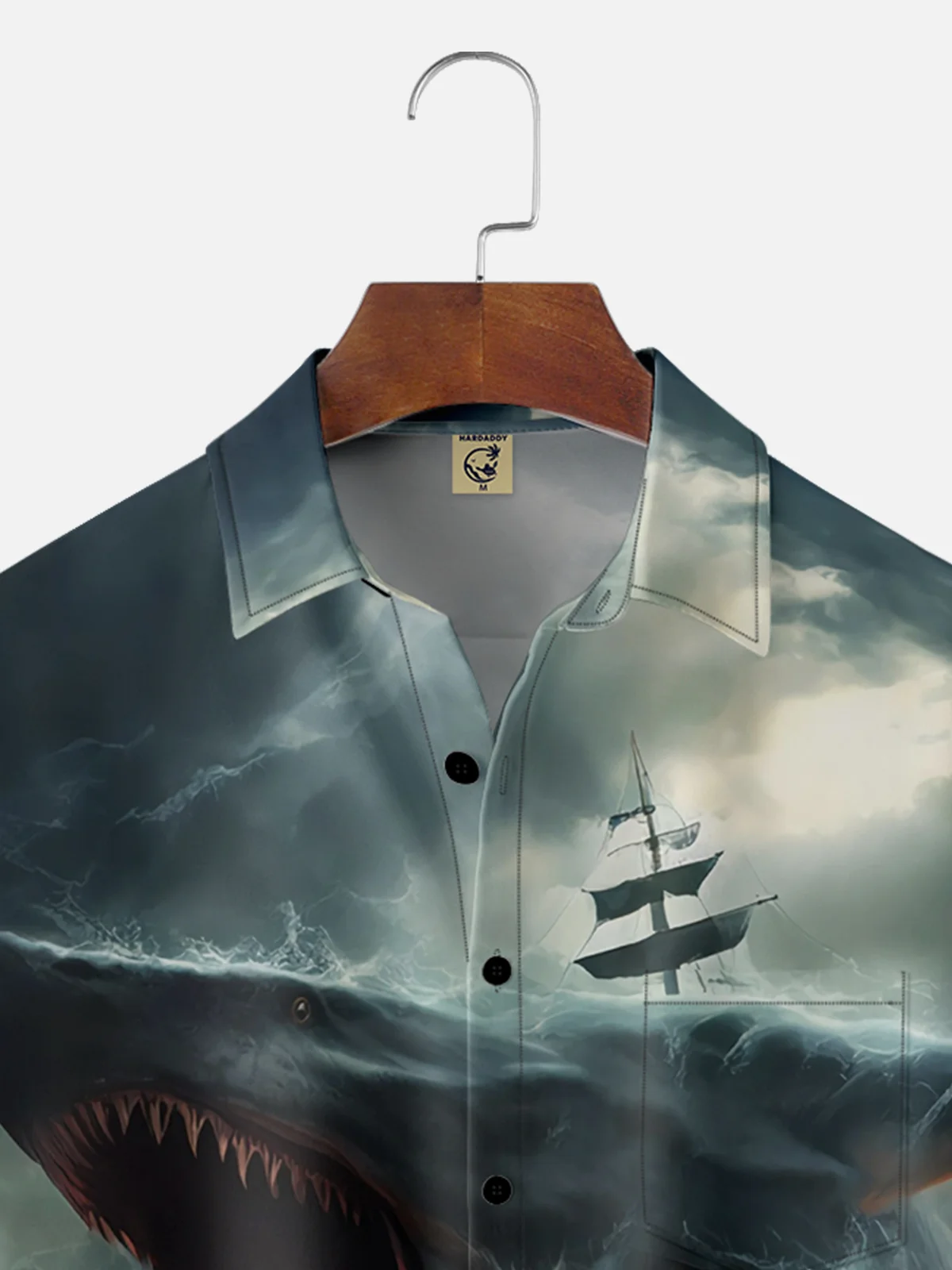 Moisture-wicking Super Shark Attack Boat Chest Pocket Hawaiian Shirt