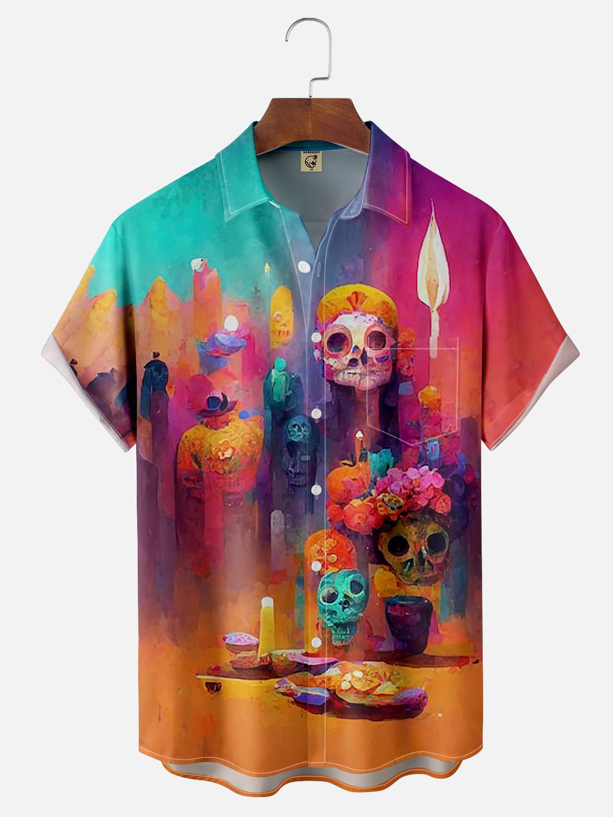 Moisture-wicking Day Of The Dead Skeleton Art Painting Chest Pocket Hawaiian Shirt