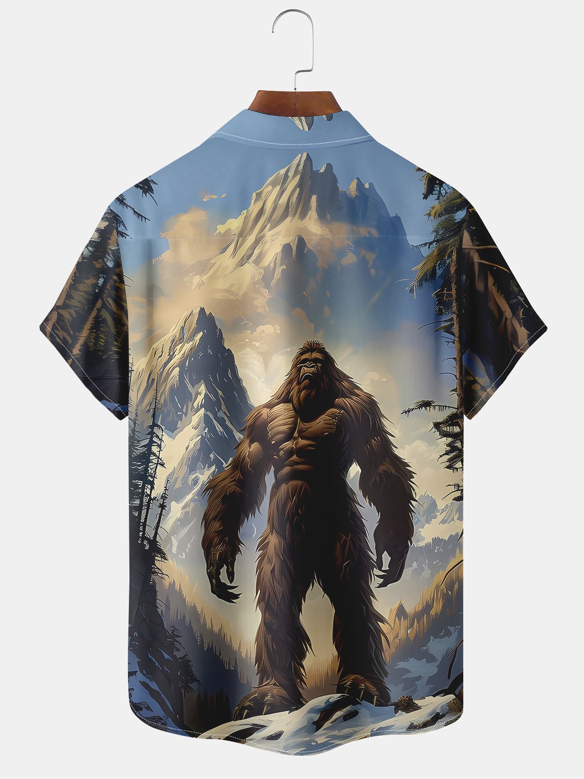 Breathable Bigfoot Chest Pocket Hawaiian Shirt