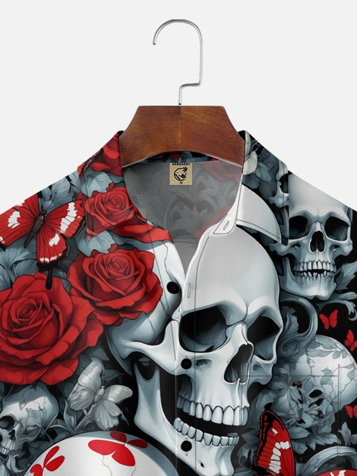 Moisture-wicking Butterfly Skull Chest Pocket Hawaiian Shirt