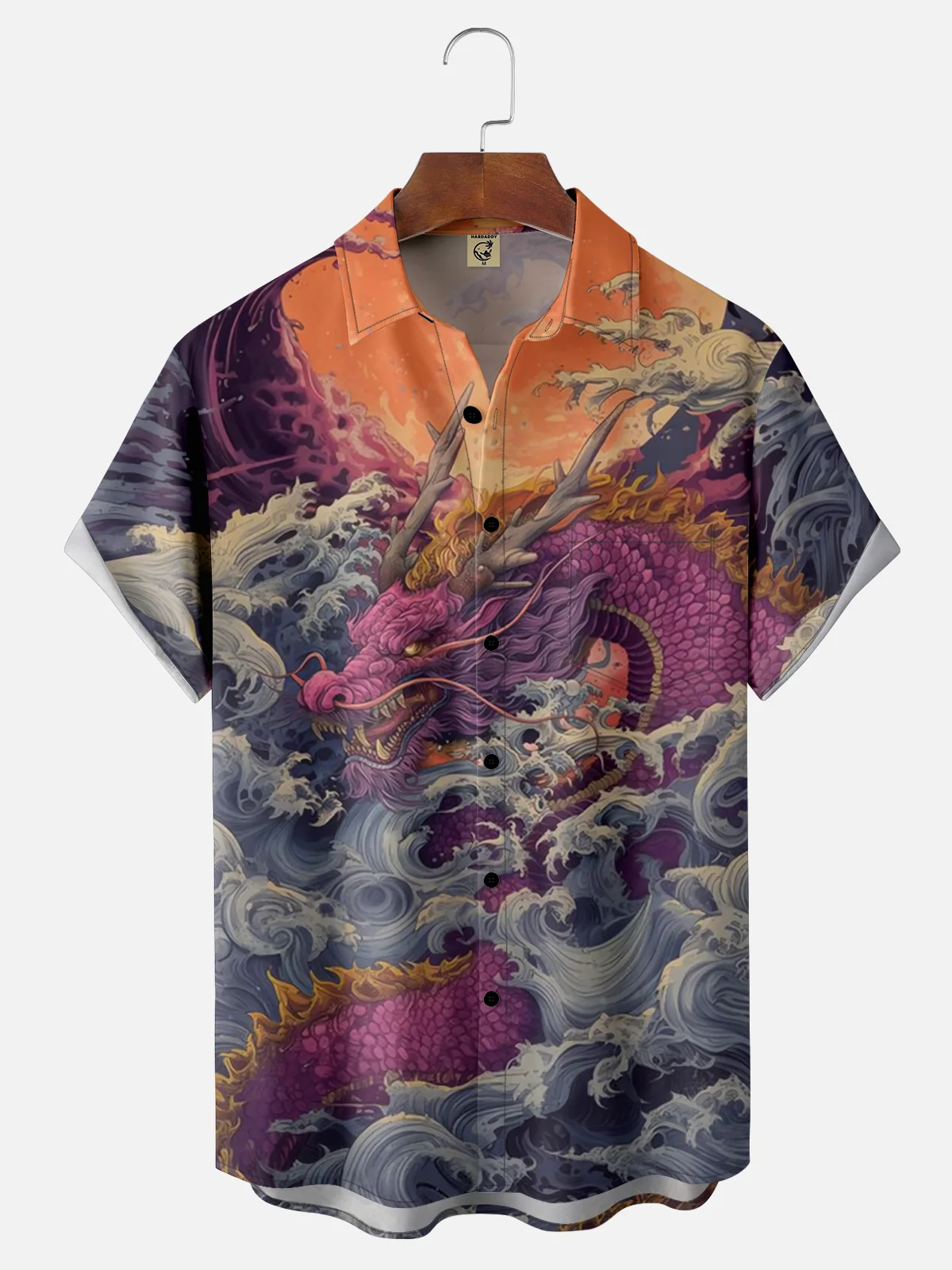 Moisture-wicking Purple Dragon Art Painting Chest Pocket Hawaiian Shirt