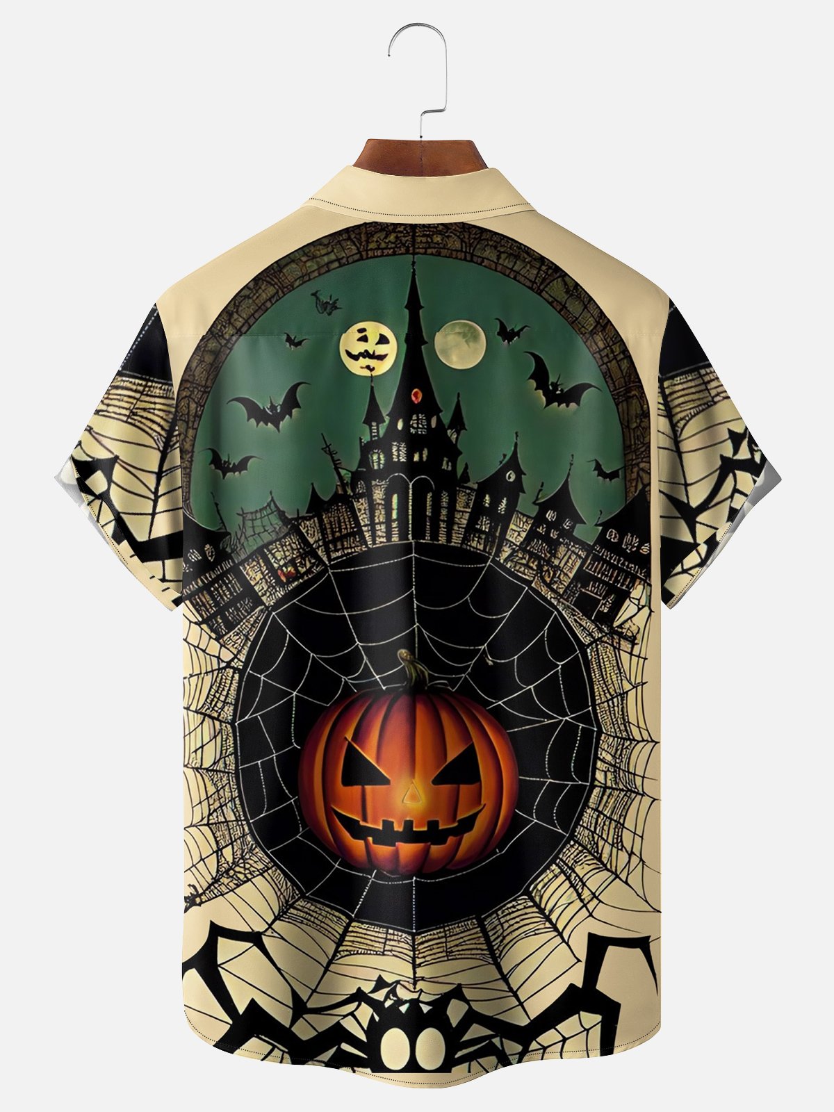 Moisture-wicking Halloween Pumpkin Spider Vintage Art Chest Pocket Hawaiian Shirt