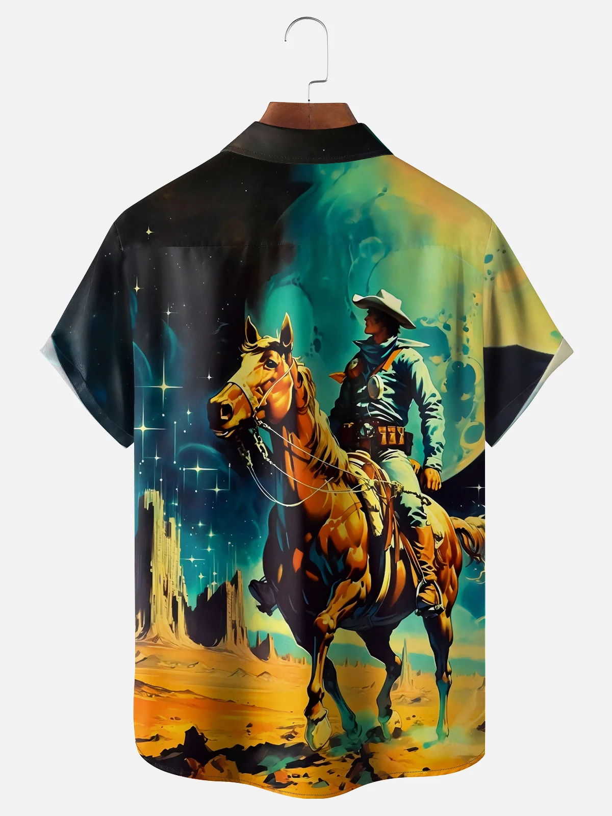 Moisture Wicking Space Western Cowboy Hawaiian Shirt