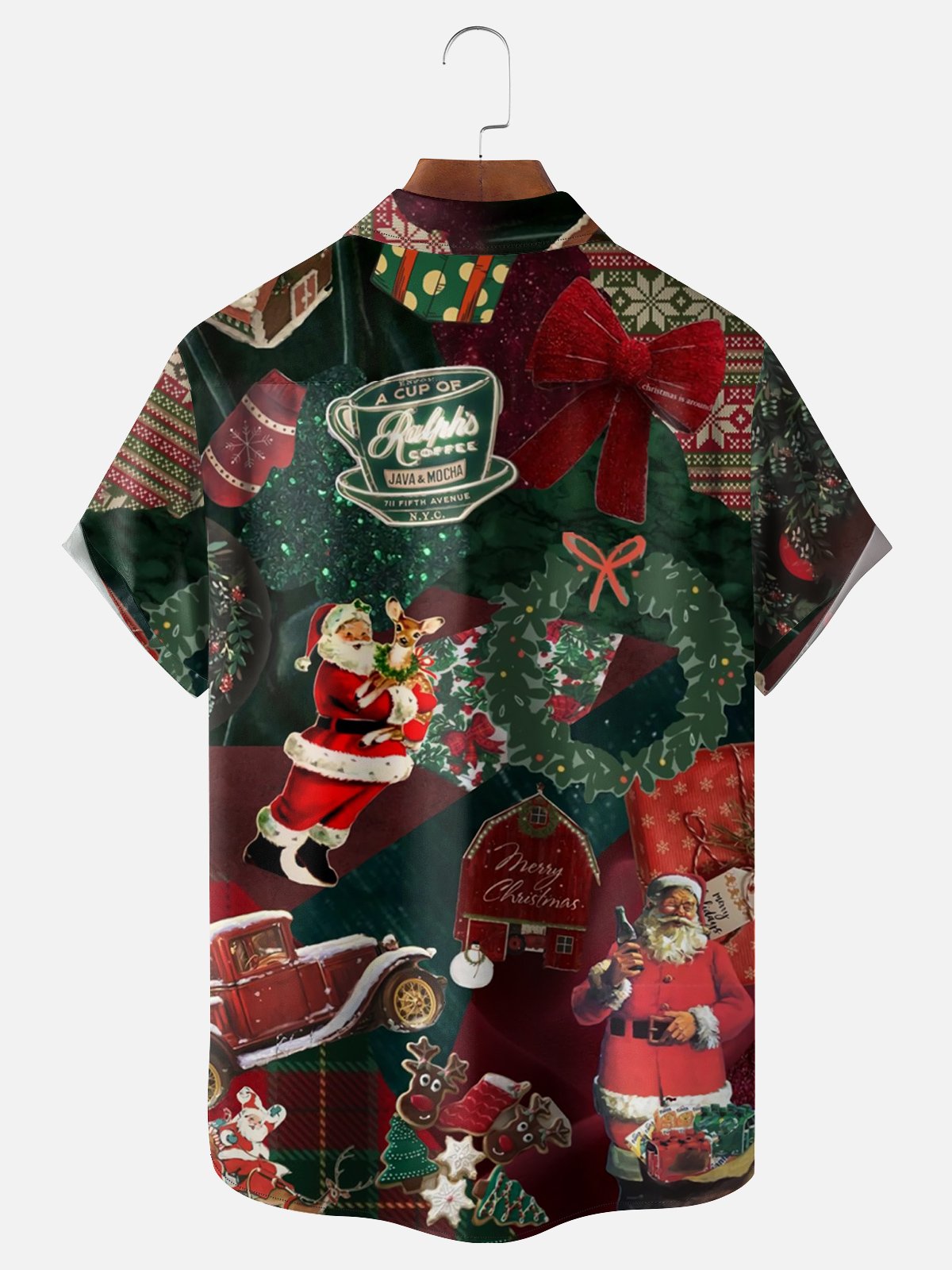 Moisture-wicking Santa Vintage Poster Chest Pocket Hawaiian Shirt